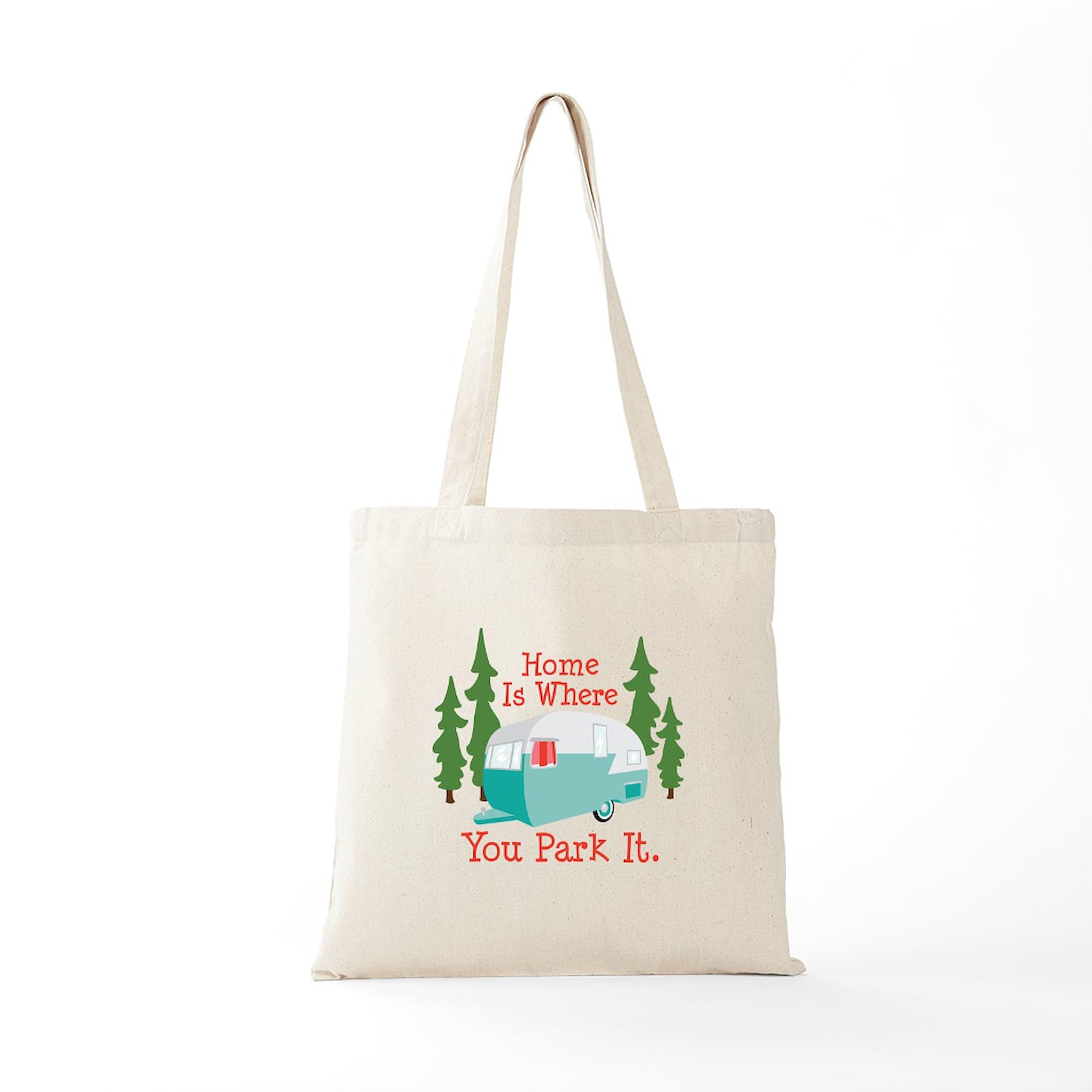 Home Is Where You Park It - Natural Canvas Reusable Shopping Tote Bag | Eco-Friendly Grocery Bag for RV Camping, Beach Trips & Farmers Market