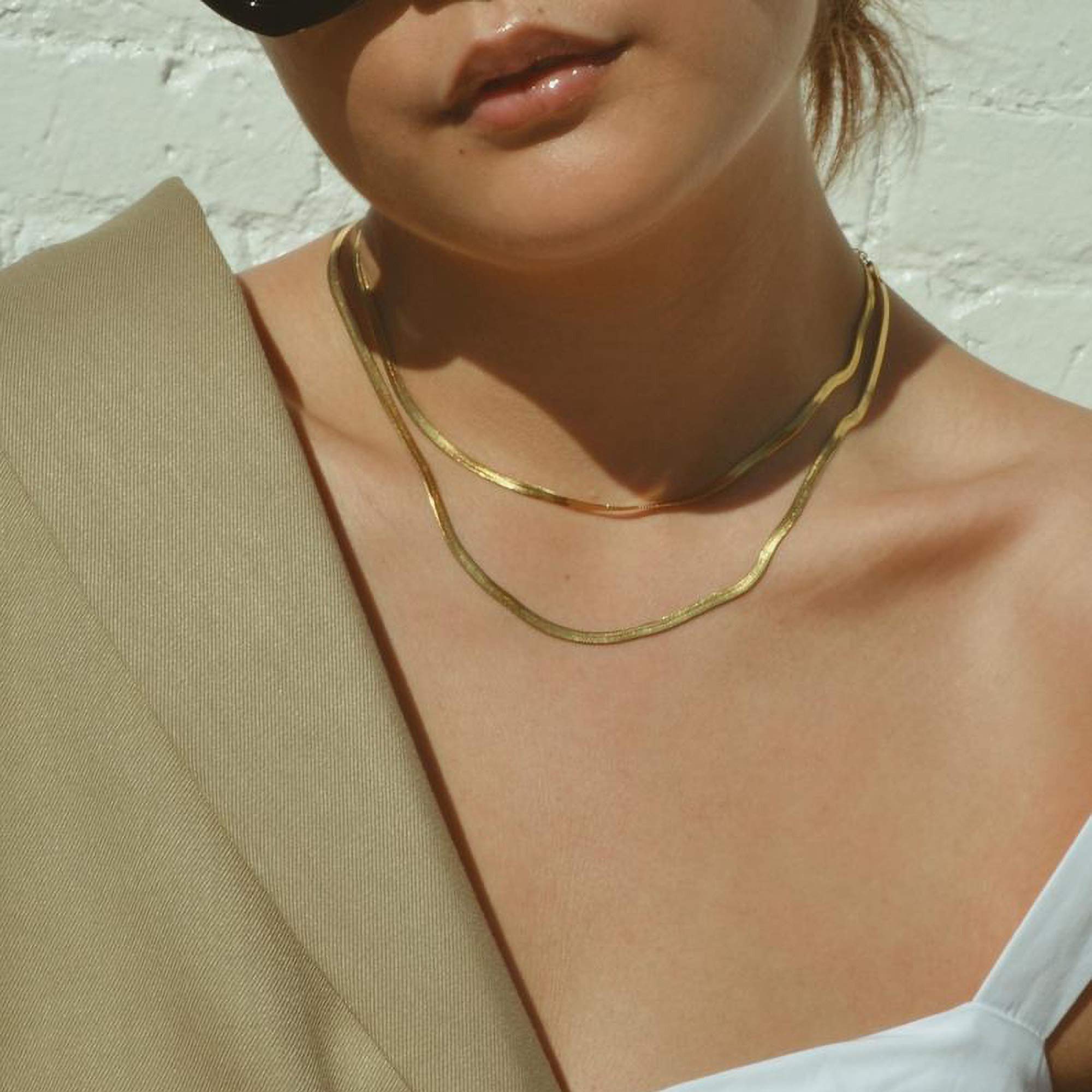 14K Gold Plated Layered Necklace Set for Women - Dainty Coin Pendant, Herringbone & Snake Chain Choker - Elegant Layered Jewelry Gift for Her | Perfect for Date Nights, Office Wear & Special Occasions