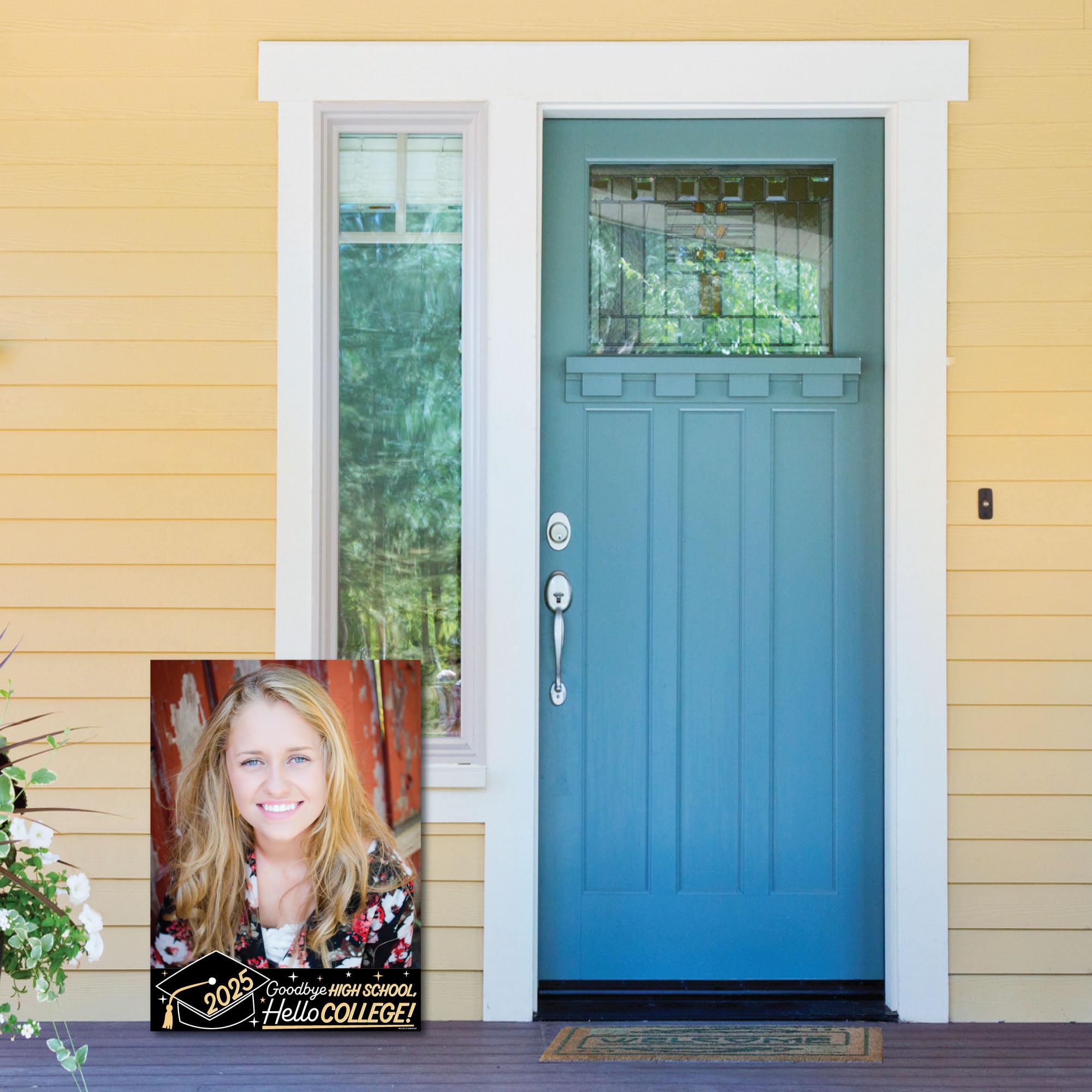 Custom Photo Graduation Yard Signs 2025 - Personalized Grad Party Decorations - Hello College Yard Sign with Photo - Perfect for Outdoor Graduation Celebrations & Backyard Decor