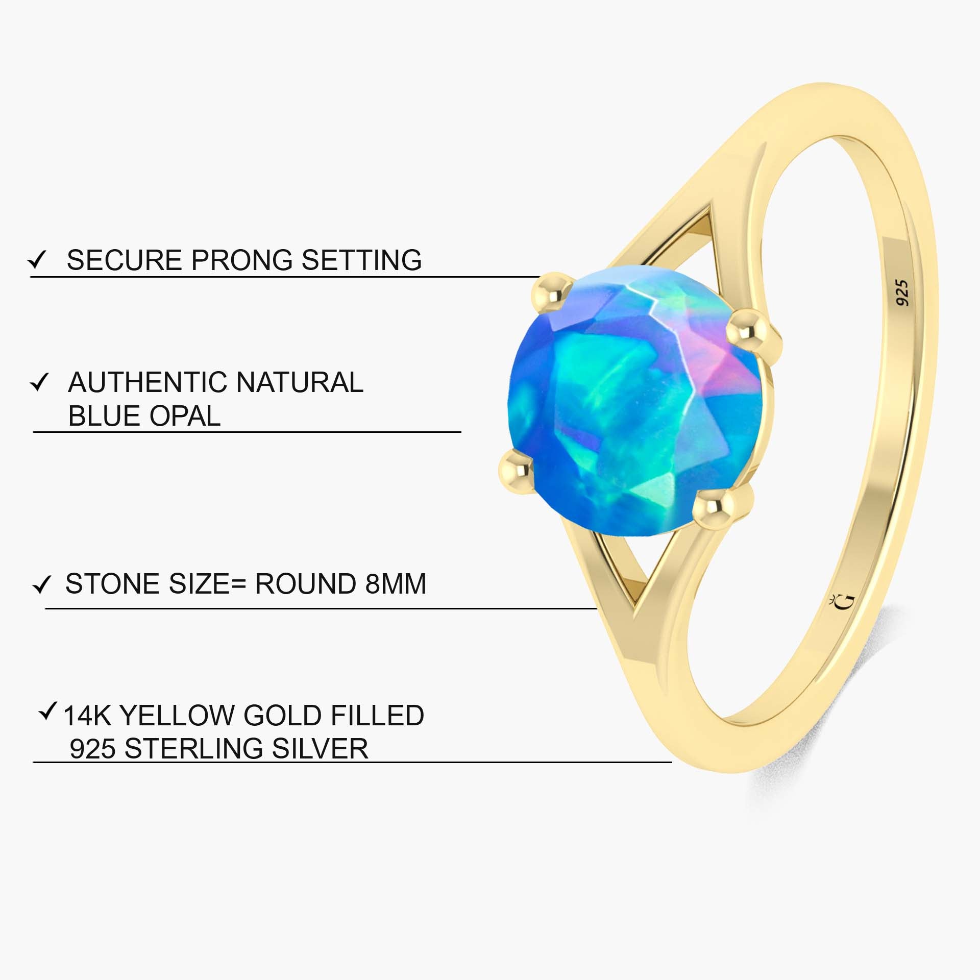 Exquisite Round Faceted Blue Opal Stone Statement Ring for Women | Elegant Jewelry Gift for Birthday, Anniversary & Special Occasions | Boho Chic & Evening Wear Accessory