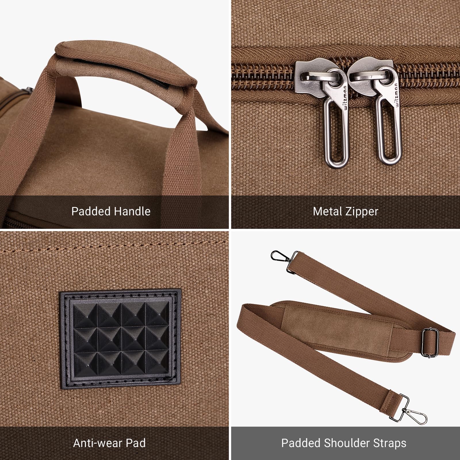 WITZMAN Men's Expandable Canvas Duffle Bag for Travel - Weekender Overnight Carry On Bag (A8007 Brown) - Perfect for Gym, Business Trips & Weekend Getaways