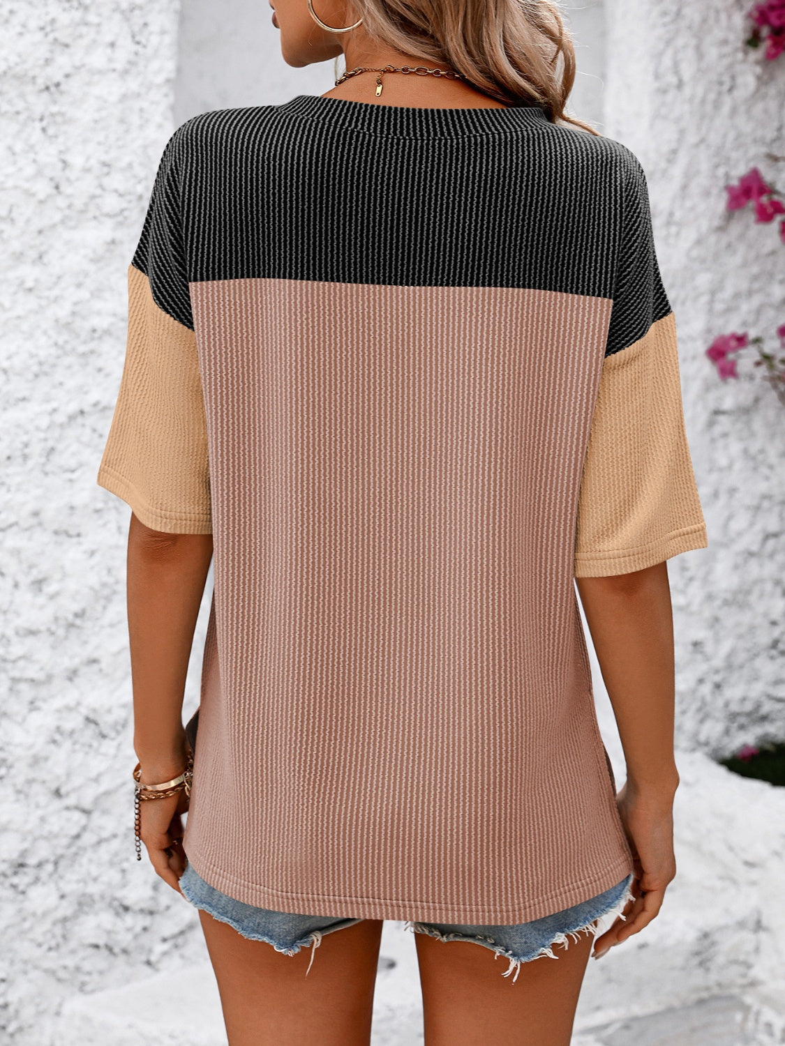 Color Block Round Neck Half Sleeve T-Shirt for Women - Casual Summer Fashion Top for Outfits, Streetwear & Everyday Wear