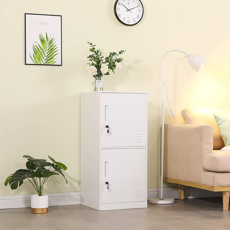 2-Door Metal Vertical Storage Locker for Kids - Stackable Steel Cabinet for Bedroom, School & Office - Organize Toys, Sports Equipment & More with Anti-Tip Safety - White (Perfect for Small Spaces & Clutter Control)