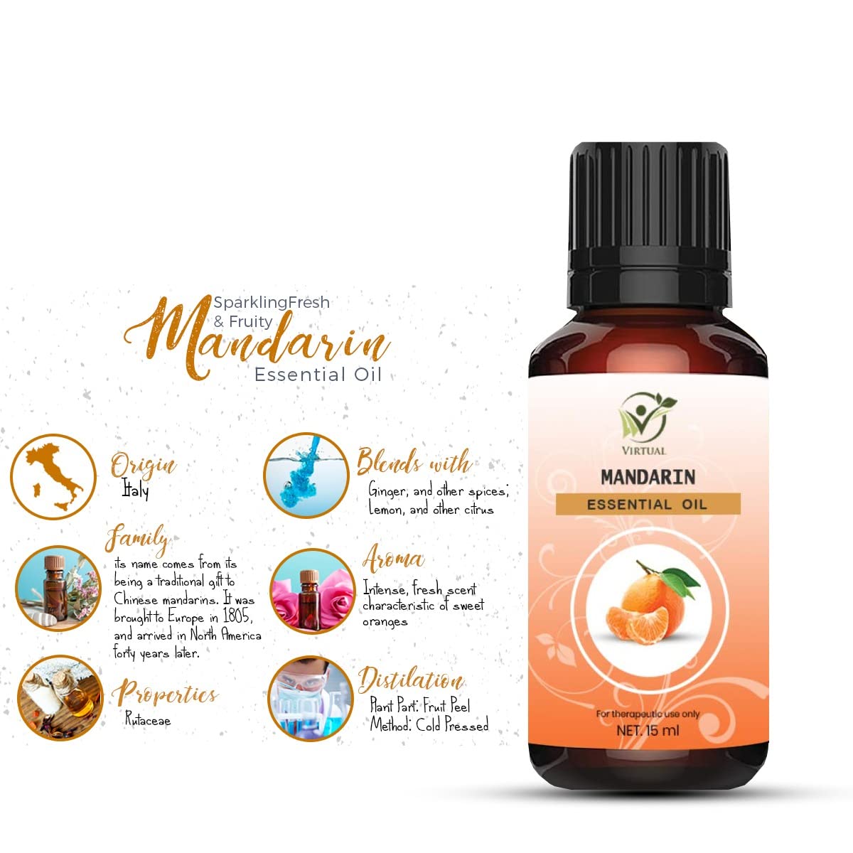 100% Pure Therapeutic Grade Mandarin Essential Oil - 15ml for Hair Growth, Skin Care & Acne Treatment | Aromatherapy, Massage & DIY Beauty Recipes