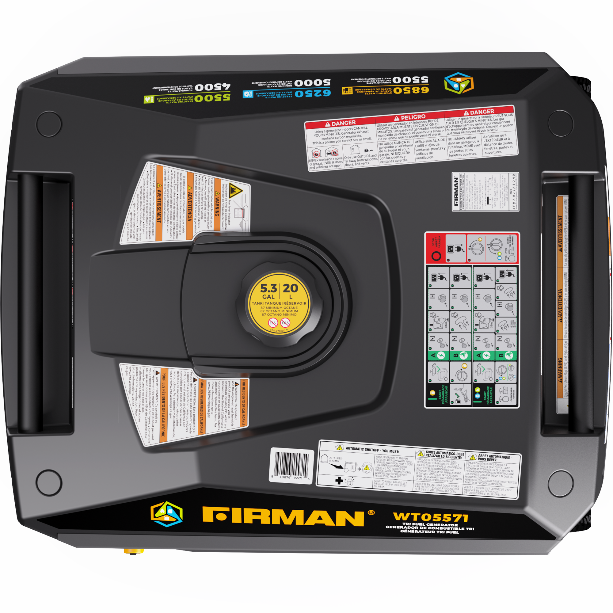 6850W Tri-Fuel Inverter Generator with Electric Start & CO Alert - Portable Power for Camping, RV, Home Backup & Emergency Use