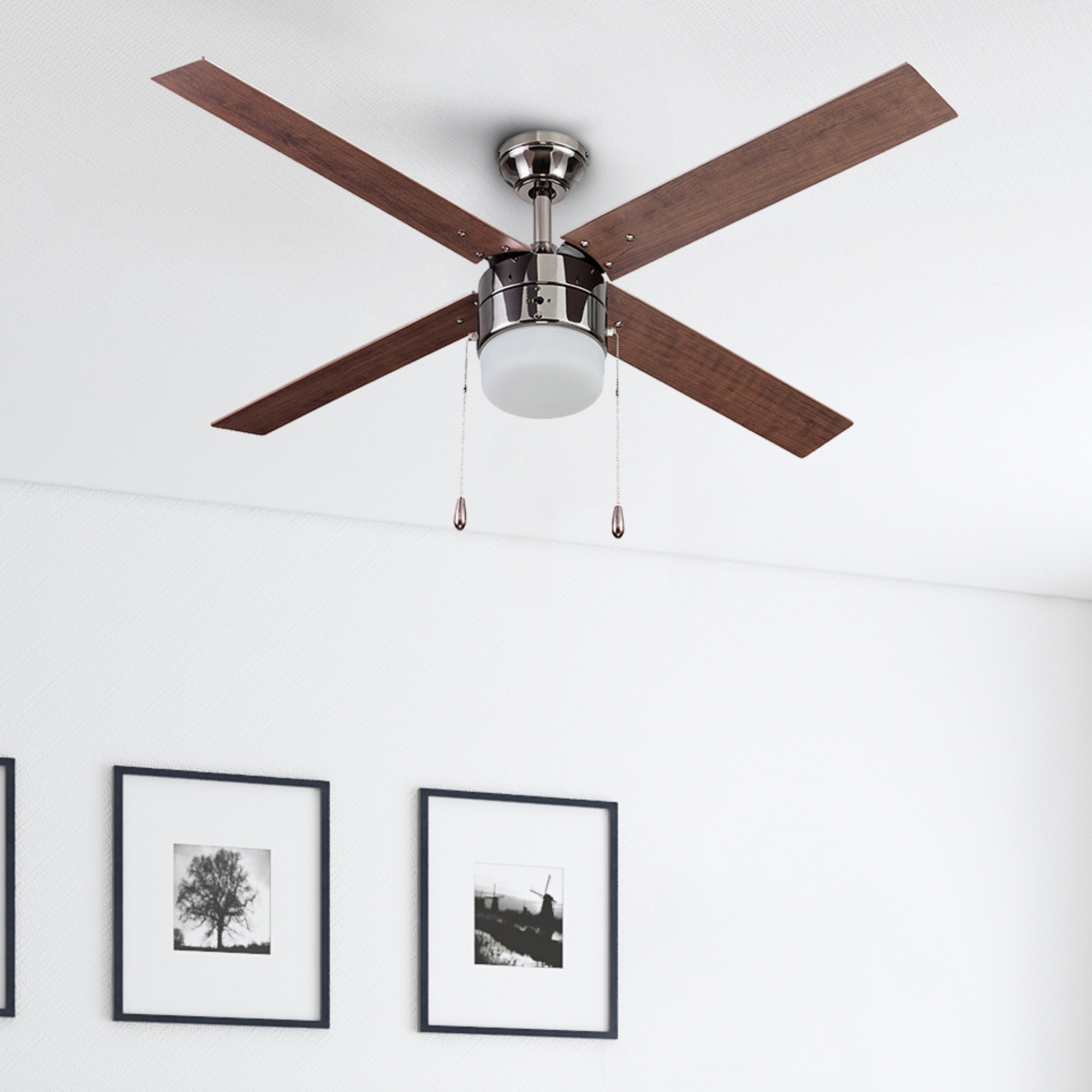 52 Inch Gun Metal Ceiling Fan with Pull Chain - Modern Industrial Style for Living Room, Bedroom, and Office Cooling