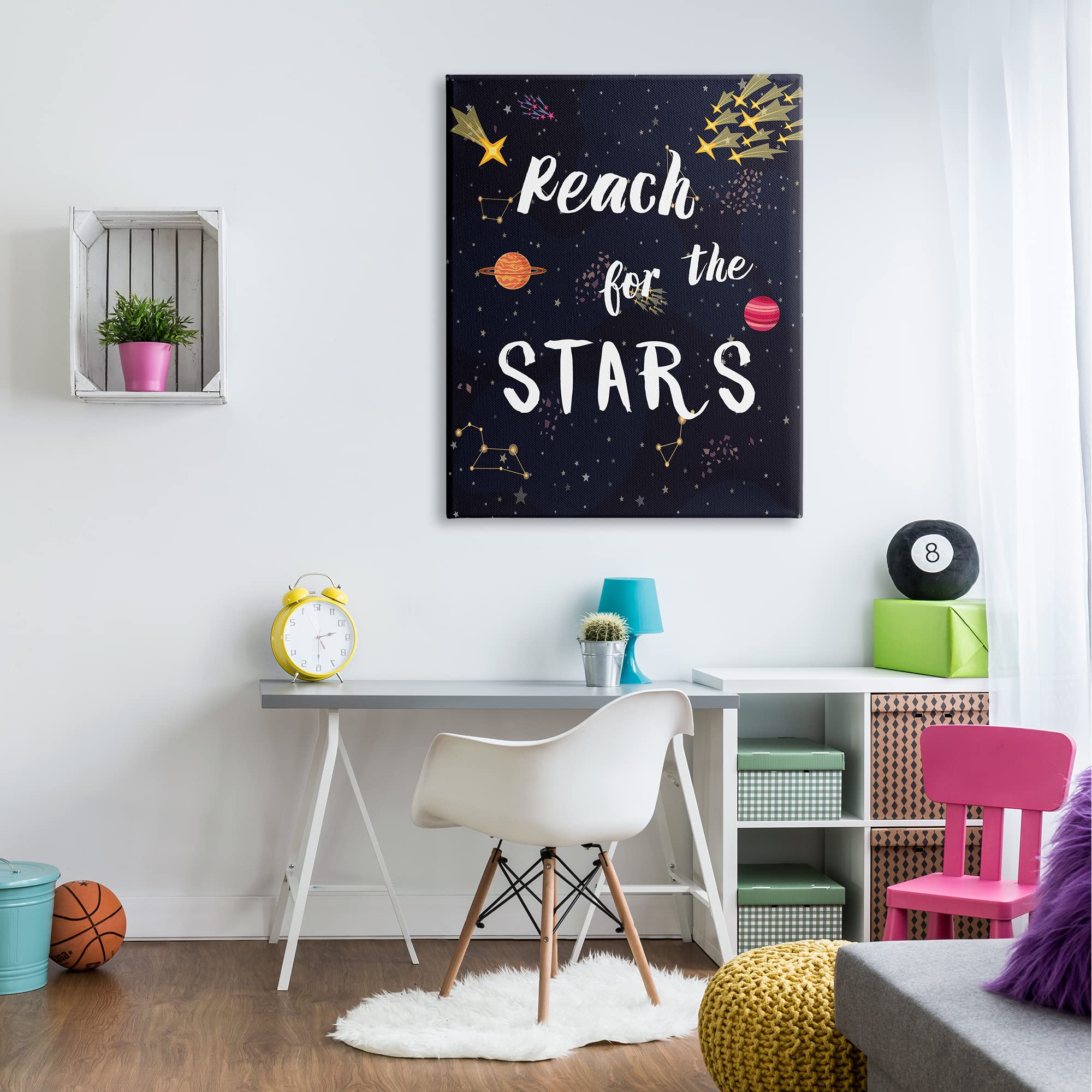 Stupell Industries 'Reach The Stars' Motivational Wall Art - Outer Space Planets Design by Amanda Murray - Perfect for Home Office, Bedroom & Classroom Decor