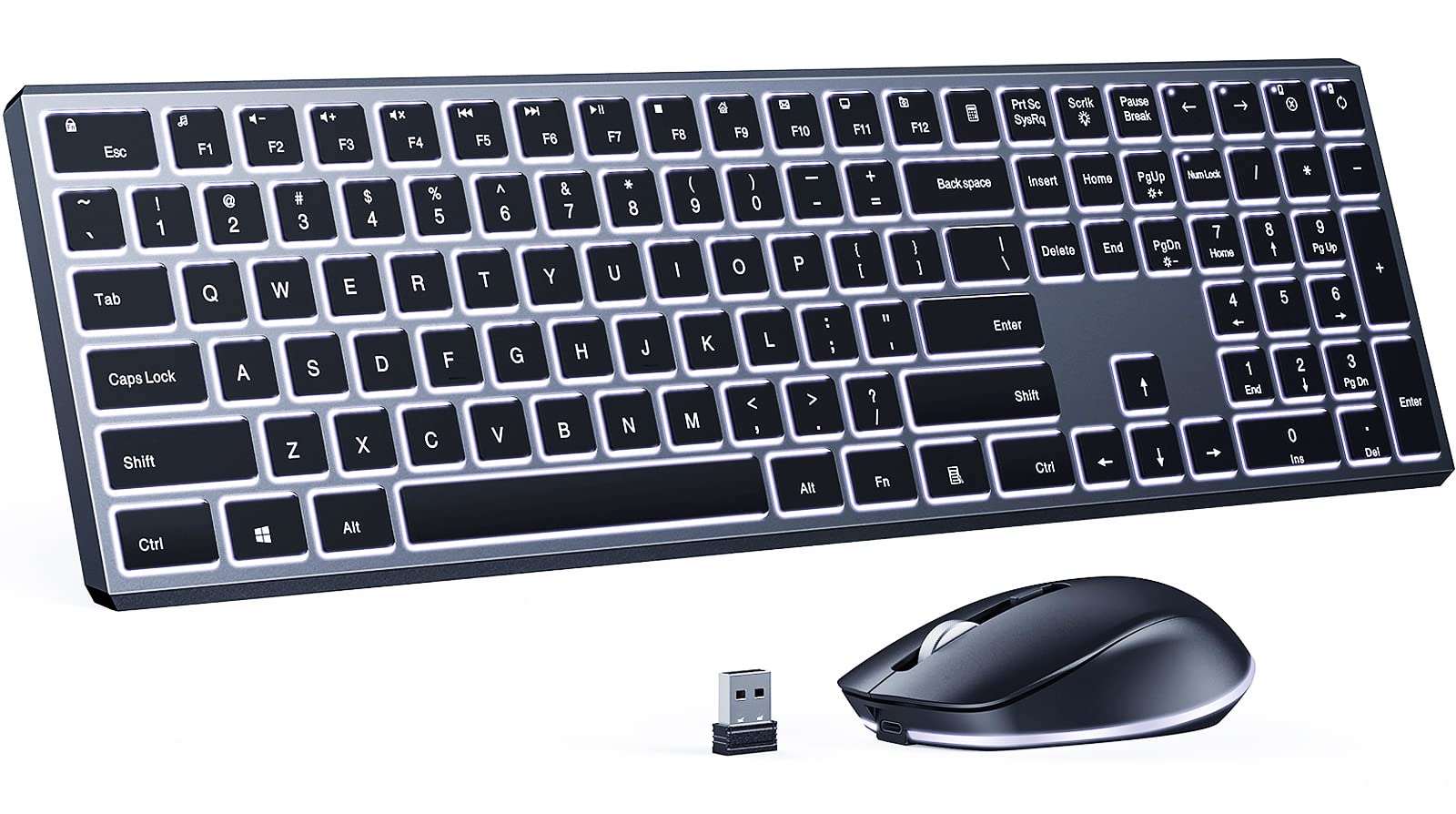 Wireless Keyboard and Mouse Combo - Backlit, Rechargeable for Mac/Windows - Home & Office Use