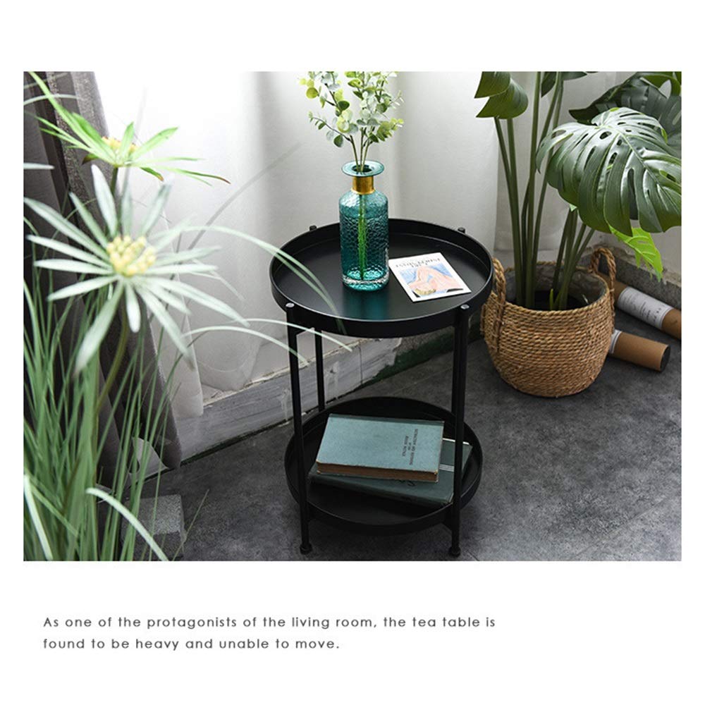 Mini Round Iron Side Table with Detachable Tray - 2-Tier Open Storage Coffee Table for Living Room, Bedroom & Balcony - Perfect for Snacks, Books & Decor (White)