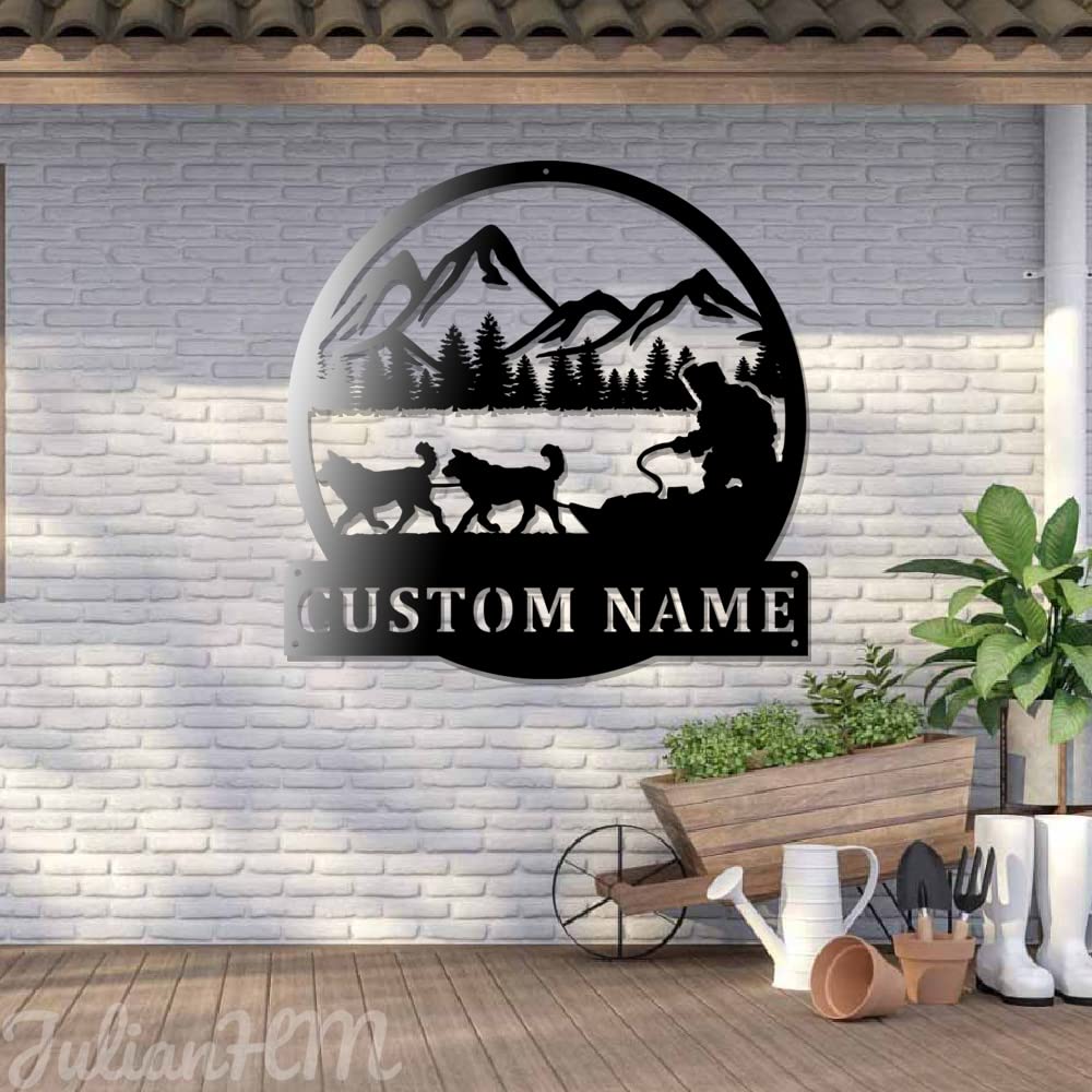 Custom LED Light Up Sled Dog Racing Metal Wall Art - Personalized Dog Name Sign - 18x18 Inch Dogsled Home Decor for Living Room, Bedroom, Office - Unique Gift for Dog Lovers & Winter Sports Enthusiasts