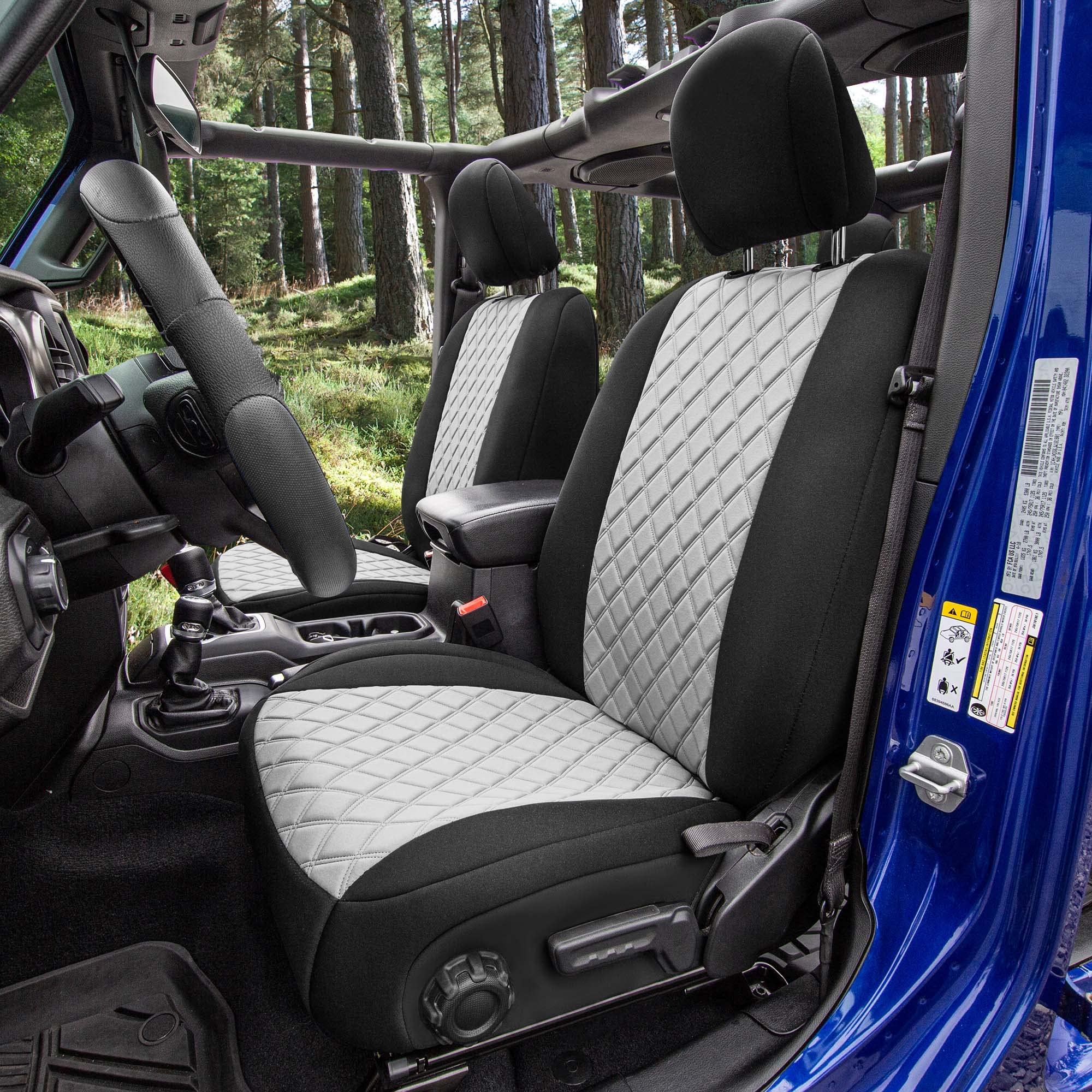 Premium Neoprene Waterproof Seat Covers for Jeep Wrangler JL 4-Door 2018-2023 - Custom Fit Front Set in Gray | All-Weather Protection & Enhanced Comfort for Off-Road Adventures & Daily Commutes