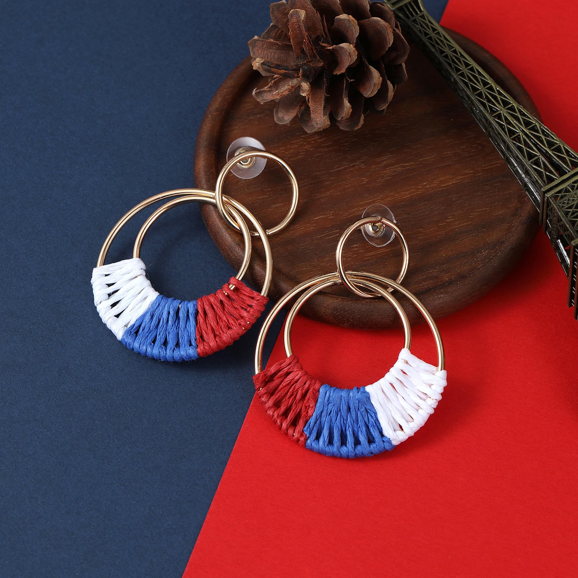 Boho Rattan Weave Earrings for Women - Lightweight Raffia Hoop Dangle Earrings, Bohemian Straw Wicker Round Drop Earrings - Perfect for Beach Parties, Summer Festivals & Boho Chic Outfits