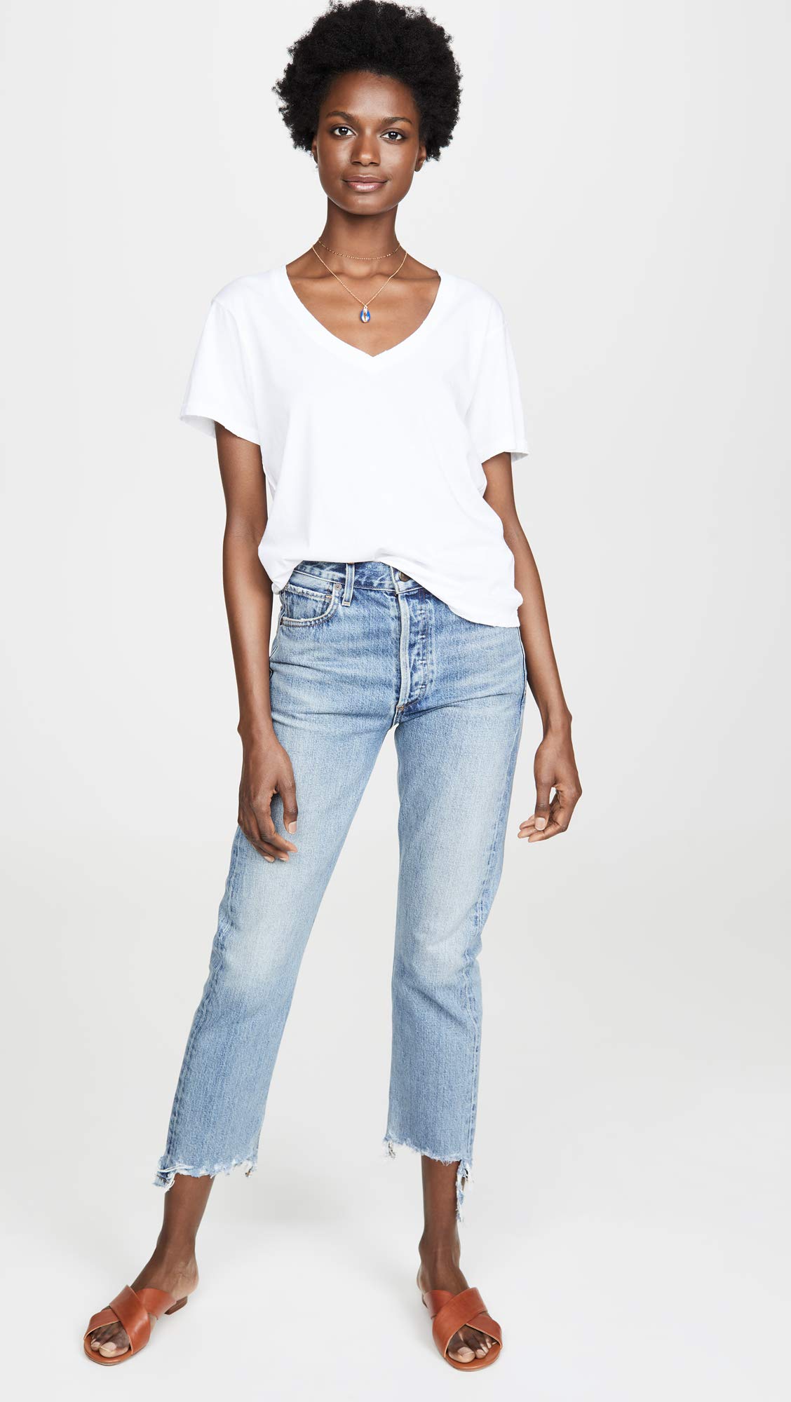 AMO Women's V Neck T-Shirt - Soft Cotton Casual Tee for Everyday Wear | Perfect for Work, Outings & Layering