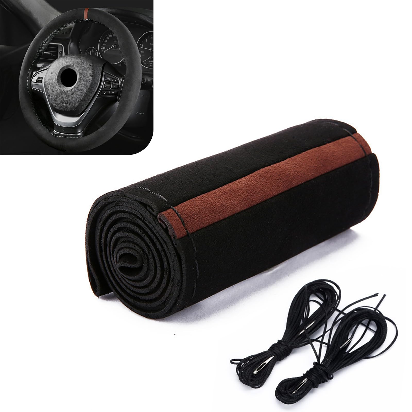 Gunhunt 1 PC Premium Suede Nubuck Leather Steering Wheel Cover - 14.9