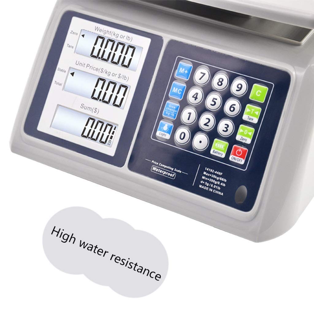 30KG/10g High Precision Electronic Pricing Scale - Waterproof Commercial Digital Scale for Fruits, Vegetables, Farmer's Market & Retail - Perfect for Grocery Stores, Supermarkets, and Food Production