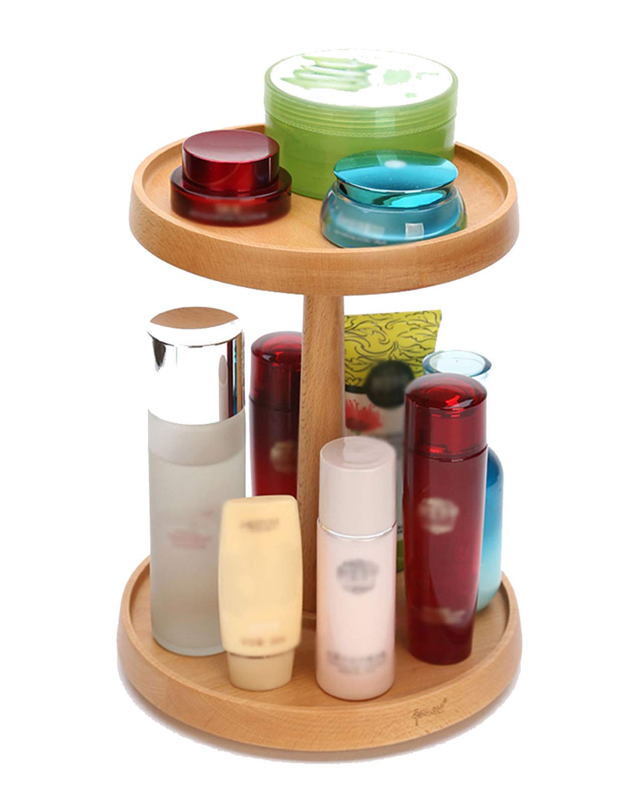 2-Tier Wooden Lazy Susan Turntable - 9 Inch Rotating Organizer for Kitchen, Bathroom & Makeup | 360° Spinning Spice Rack & Storage Solution | Perfect for Countertop Organization, Pantry Shelving and Vanity Accessories