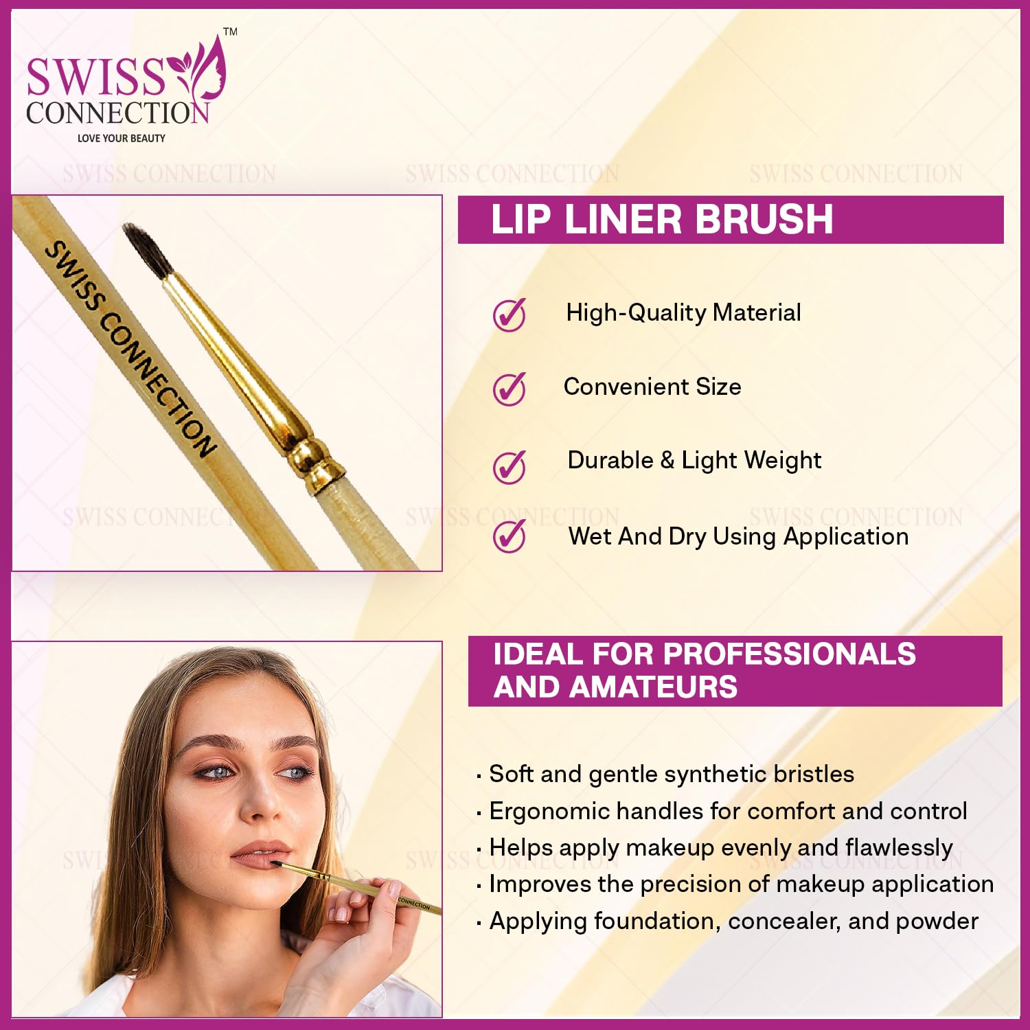 Premium Professional Wooden Lip Liner Brush - Non-Slip Grip & High-Quality Bristles - Durable Makeup Brush for Women & Girls (Pack of 4) - Perfect for Precise Lip Lining, Makeup Application & Beauty Kits