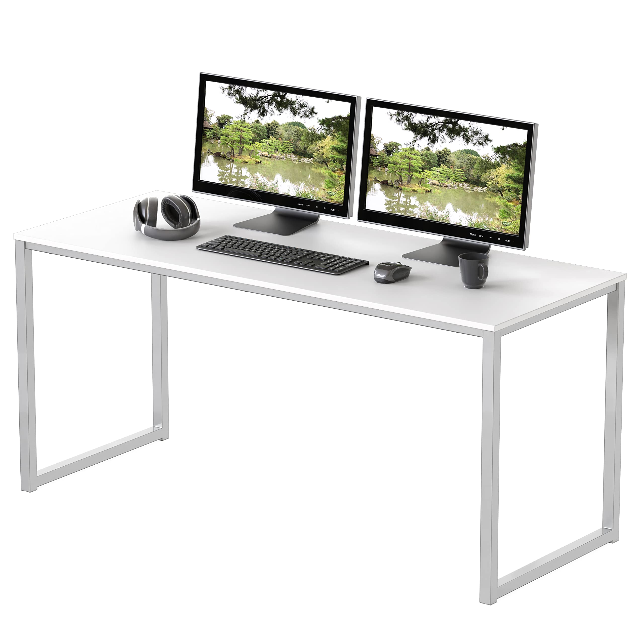 SHW Mission 48-Inch Home Office Computer Desk in White - Modern Writing Desk for Small Spaces, Perfect for Remote Work, Study & Gaming (Home Office Furniture)