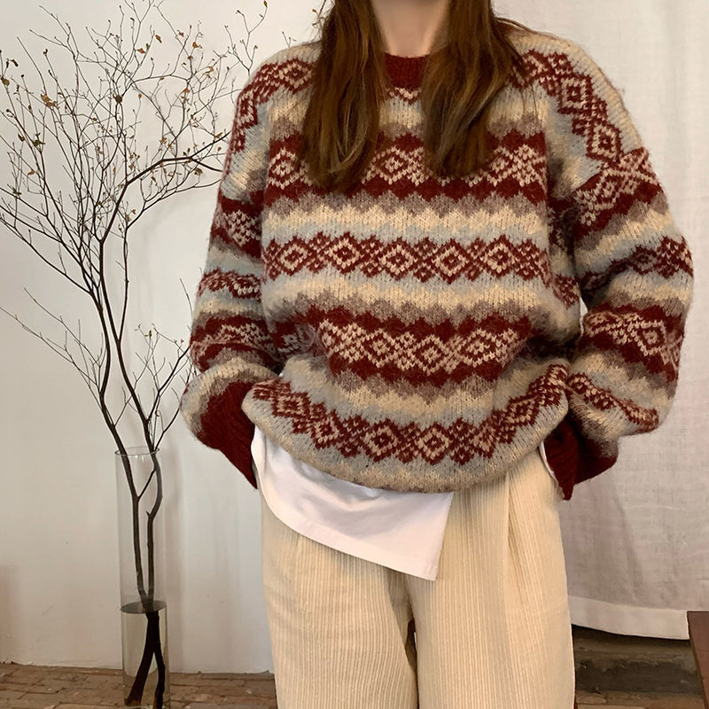 Cozy Christmas Lazy Style Sweater for Women - Winter Warm Oversized Round Neck Pullover 1828 | Perfect for Holiday Parties & Casual Winter Outfits