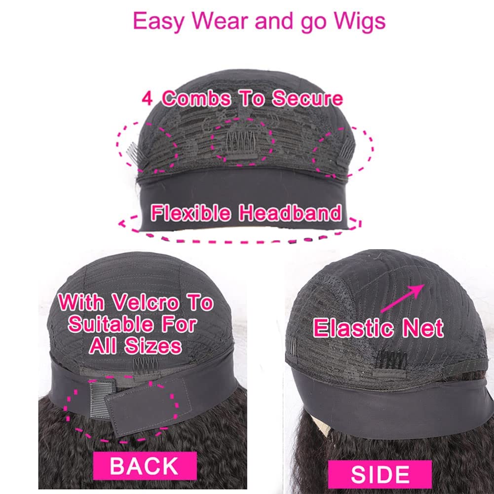 Rebasar Deep Wave Headband Wig - 26 Inch Brazilian Virgin Human Hair Curly Wig for Black Women | Glueless No Lace Front | 150% Density Natural Black | Perfect for Daily Wear, Parties & Protective Styling