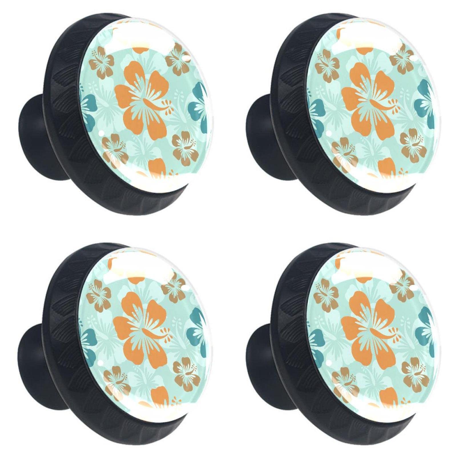 8Pcs Cabinet Handles and Knobs - Hawaiian Hibiscus Flower Design for Kitchen & Bathroom Drawers - Durable Cabinet Pulls for Home Renovation & Furniture Upgrade