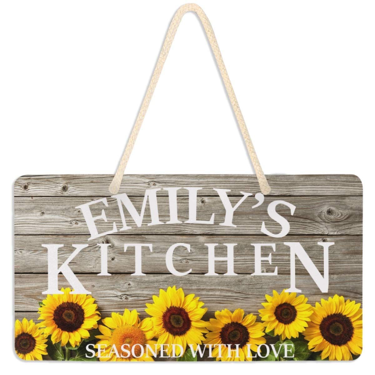 Custom Sunflower Kitchen Decor - Personalized Hanging Sign with 'Seasoned with Love' - Handmade Home Wall Decor for Farmhouse, Dining Room & Housewarming Gift