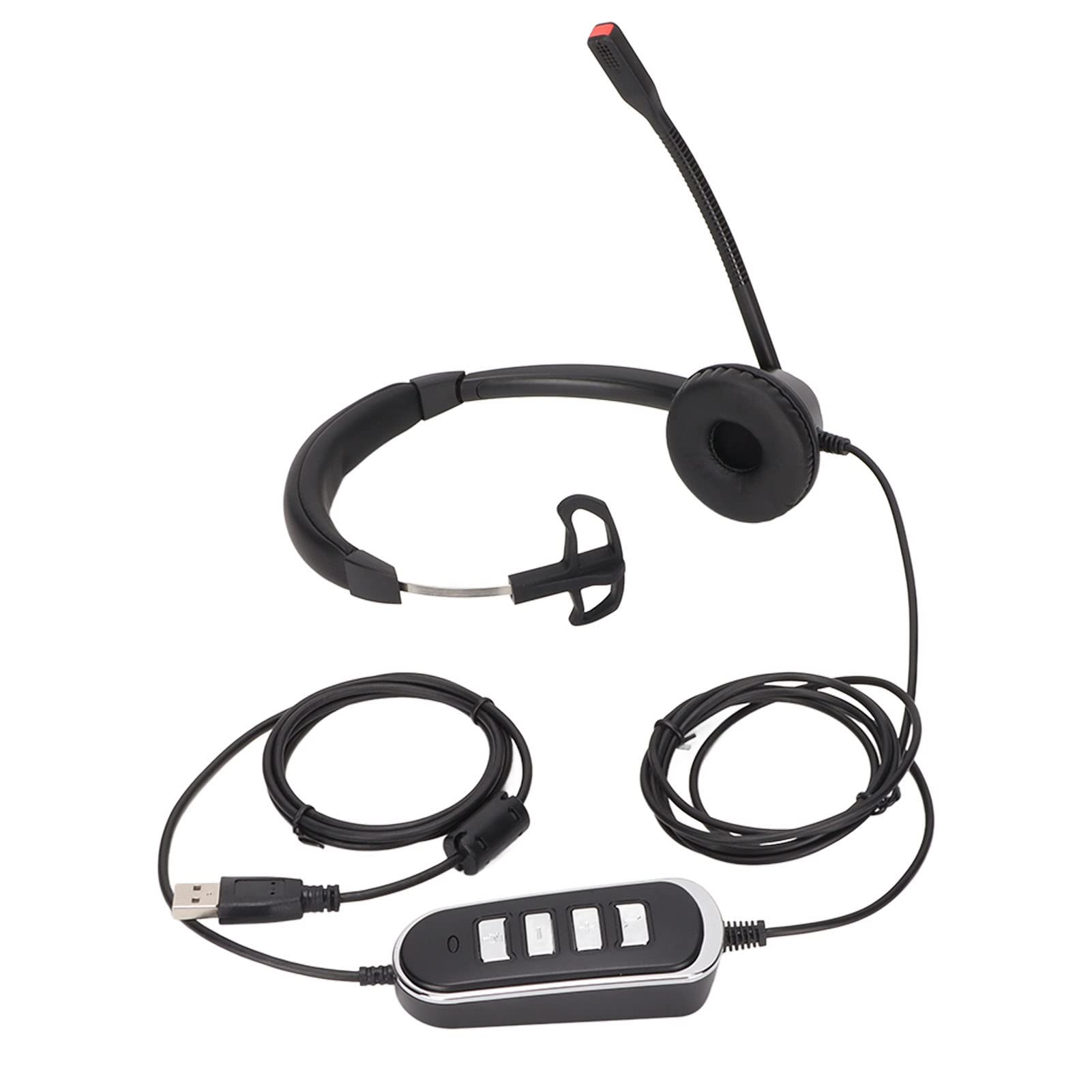 HASAKI Monaural Noise Cancelling Telephone Headset with USB Sound Card - Black Office Headphones with Microphone for Customer Service & Call Centers | Perfect for Remote Work, Telemarketing & Business Communications