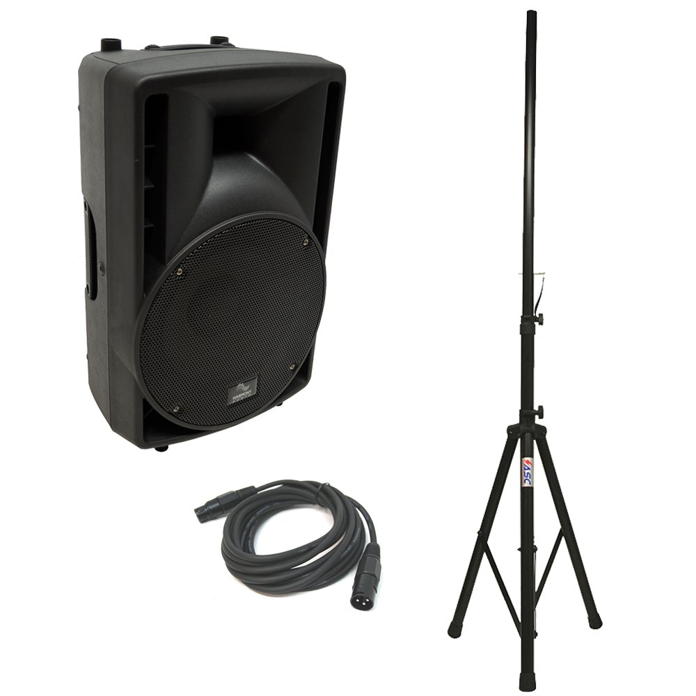 Harmony Audio HA-C10A Pro DJ 10-Inch 400W Powered PA Speaker with XLR Cable & Stand - Perfect for Live Music, Events, and Outdoor Performances
