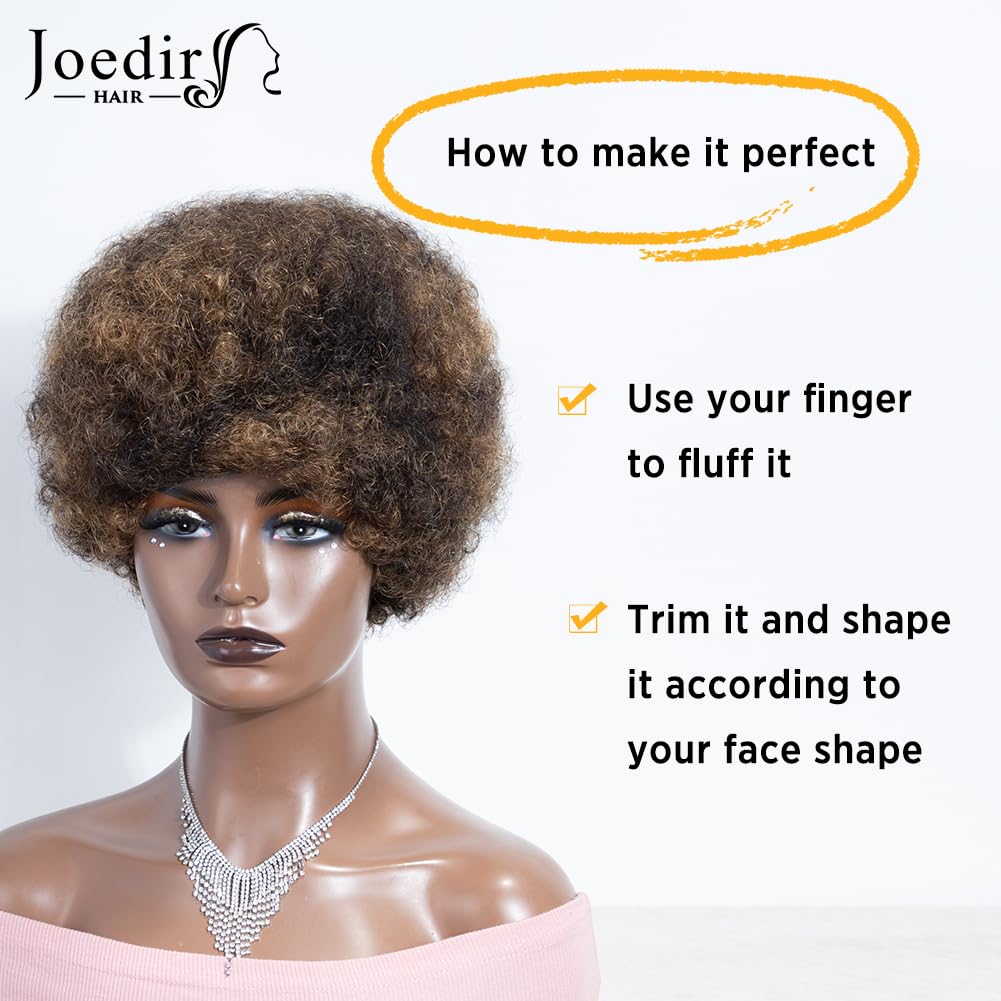 Short Afro Curly Human Hair Wigs for Black Women - 130% Density Brazilian Virgin Hair in P1B/27 Blonde Mix | Perfect for Daily Wear, Cosplay & Special Occasions