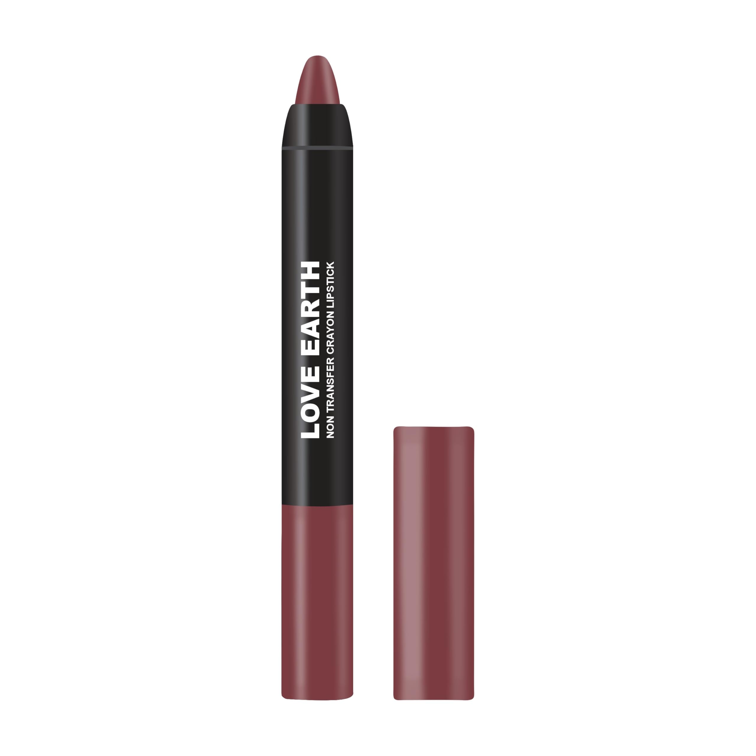 Love Earth Non-Transfer Crayon Lipstick - Iris | Lightweight & Long-Lasting Matte Lipstick (12 Hours) | Smudge Proof & Transfer Proof | 3.5g Vegan Lip Crayon - Perfect for Work, Date Night & Everyday Wear