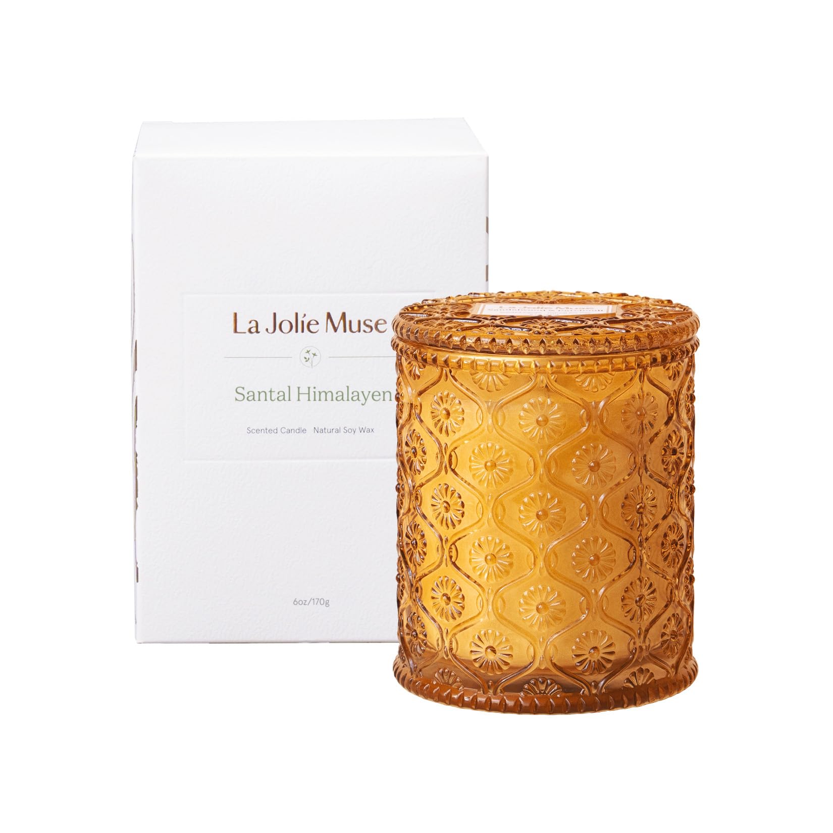 LA JOLIE MUSE Sandalwood Scented Candle - Himalayan Santal Aroma, 6oz Soy Wax Candle with 40-Hour Burn Time, Luxury Home Decor & Relaxing Gift for Women - Perfect for Spa Nights, Meditation & Cozy Home Ambiance