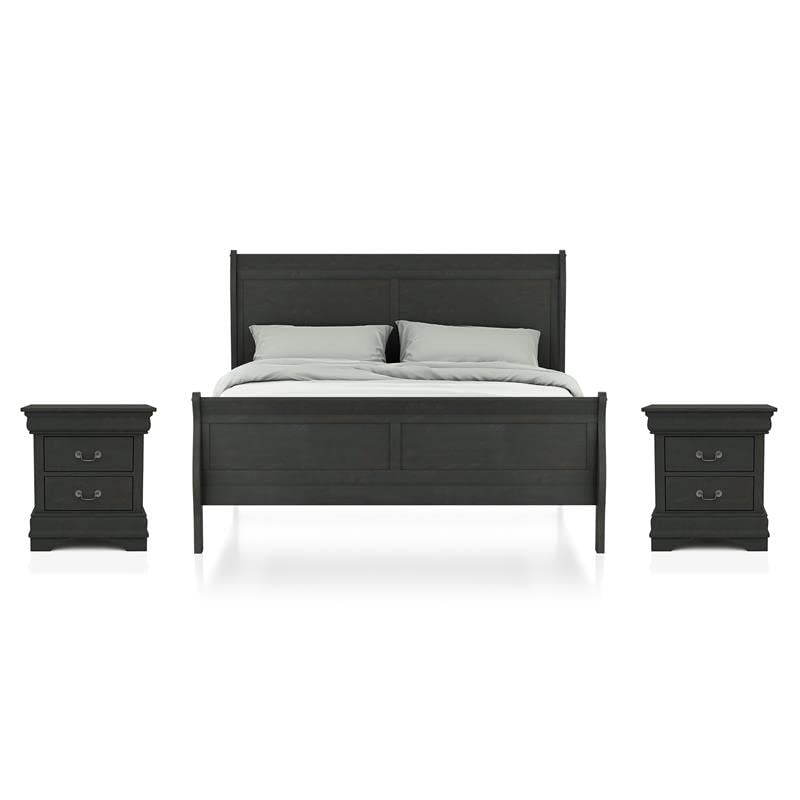 Furniture of America Jussy 3-Piece Gray Wood Bedroom Set - Queen Size Bed with 2 Nightstands | Modern Bedroom Furniture for Home Decor & Small Space Living