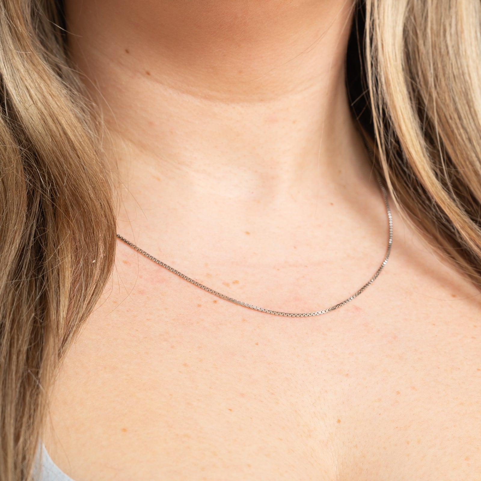 9K White Gold Box Link Chain Necklace - 1.20mm Width, 18 Inch Length - Elegant Layering Piece for Everyday Wear or Special Occasions