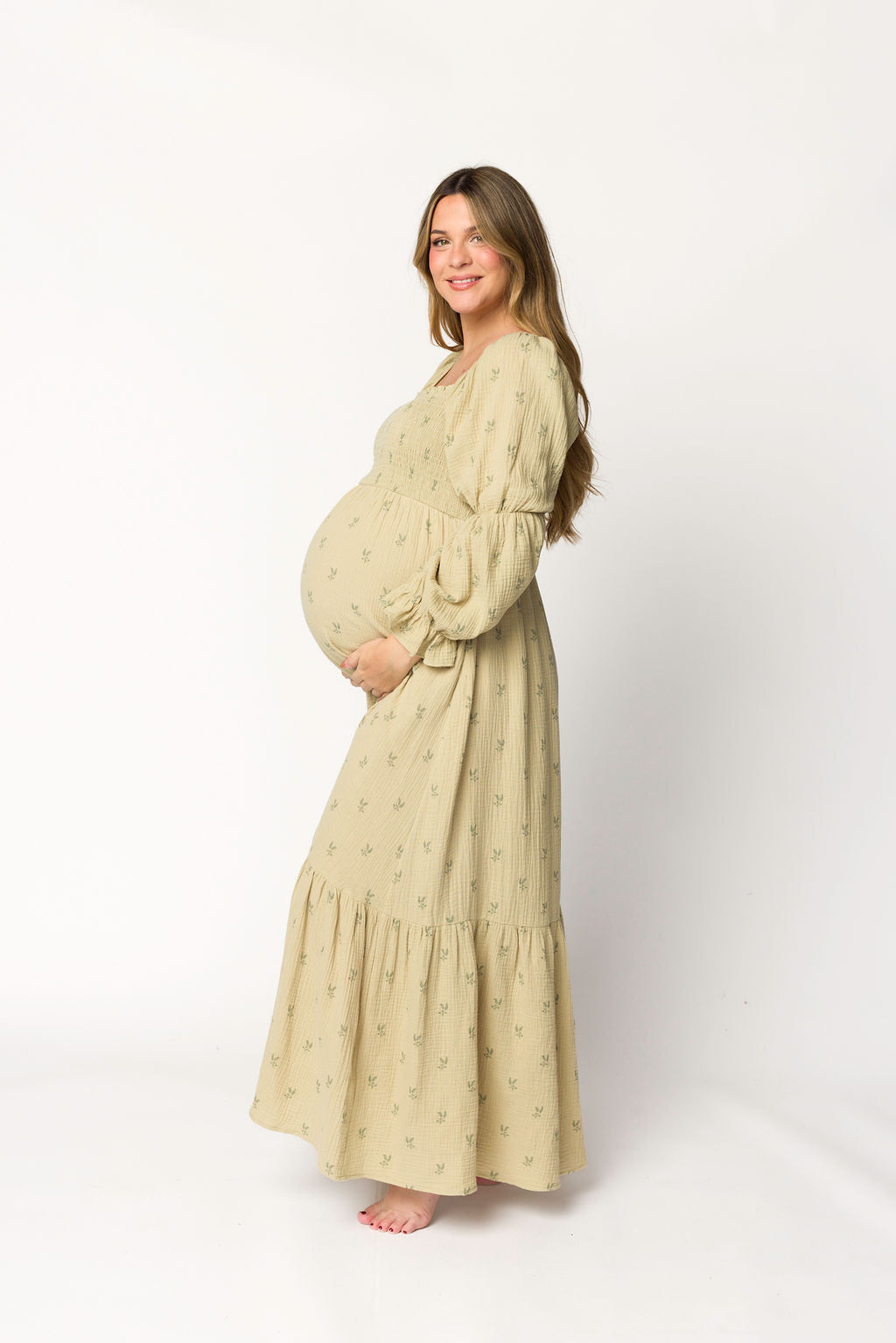Emerson 100% Cotton Gauze Maxi Dress in Thyme - Bump Friendly Maternity Dress for Pregnancy, Nursing & Postpartum | Comfortable Summer Boho Dress for Beach, Vacation & Casual Wear