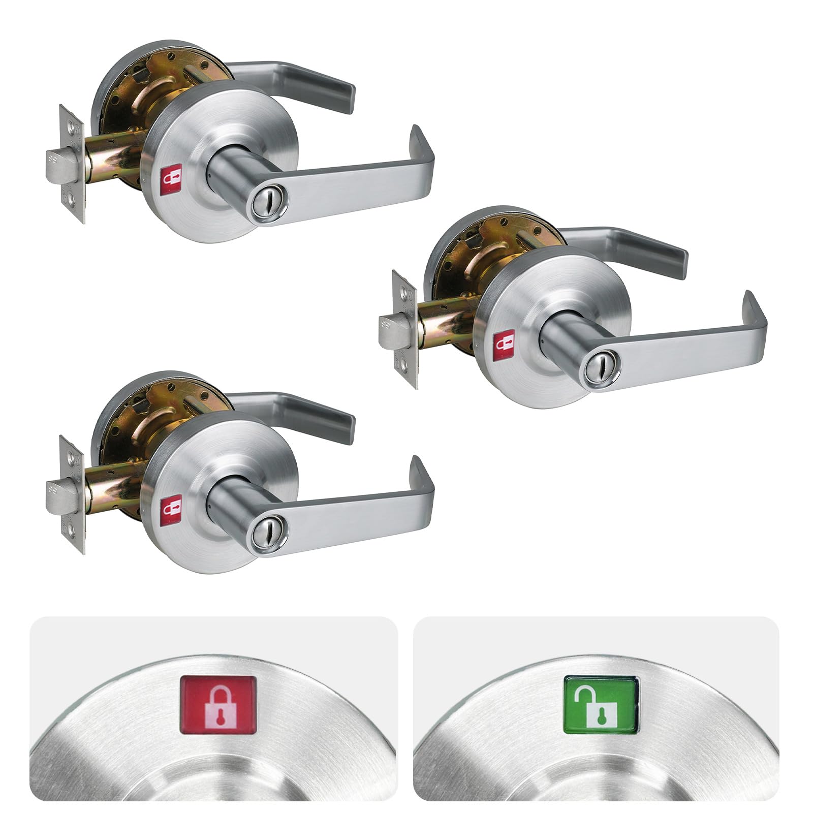 Commercial Privacy Door Handle - Solid Door Lever in Satin Chrome (26D) - UL Listed, 3-Hour Fire Rated (GRD2-72BK-3P) - Ideal for Offices, Hotels, and Public Buildings