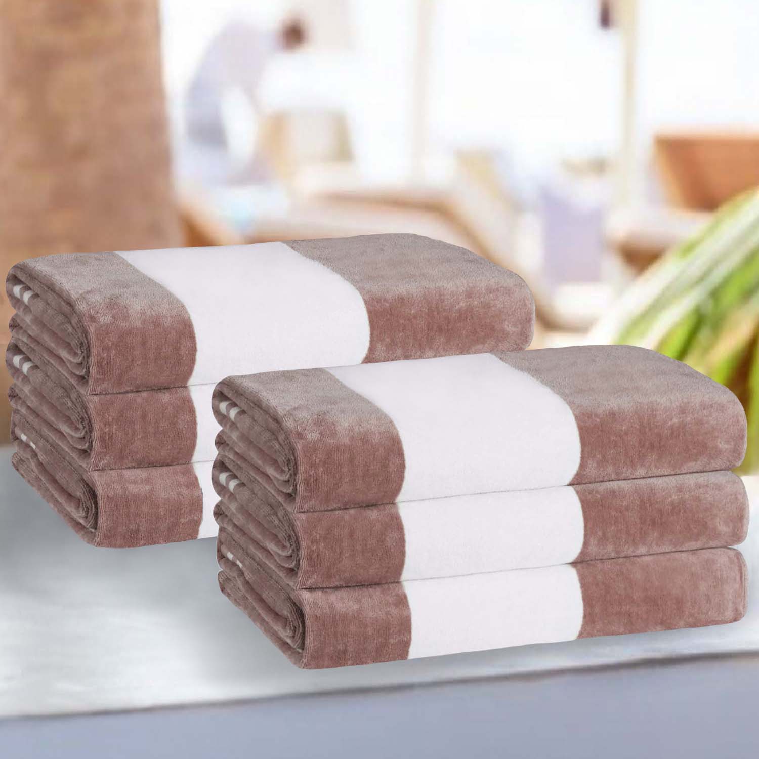 Premium Cabana Stripe Oversized Cotton Beach Towel Set of 2, 4, or 6 - Soft, Absorbent & Quick-Drying for Pool, Beach, Vacation & Spa Use