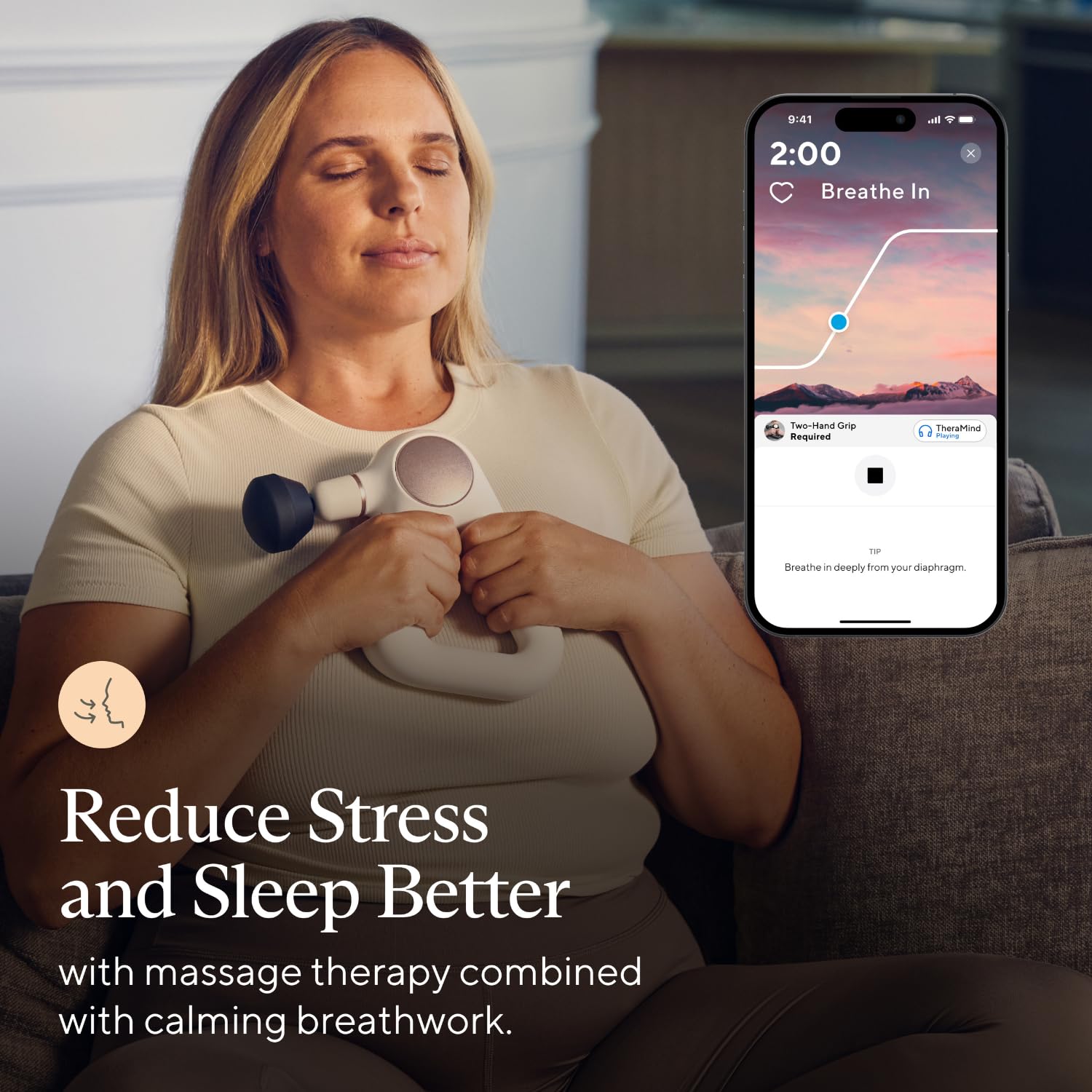 Theragun Sense Percussion Massage Gun - Deep Tissue Massager for Pain Relief & Muscle Recovery, Preloaded Breathwork Routines for Stress Relief - Perfect for Neck, Back, Leg, Knee & Shoulder Pain (White) - Ideal for Post-Workout, Office & Home Use