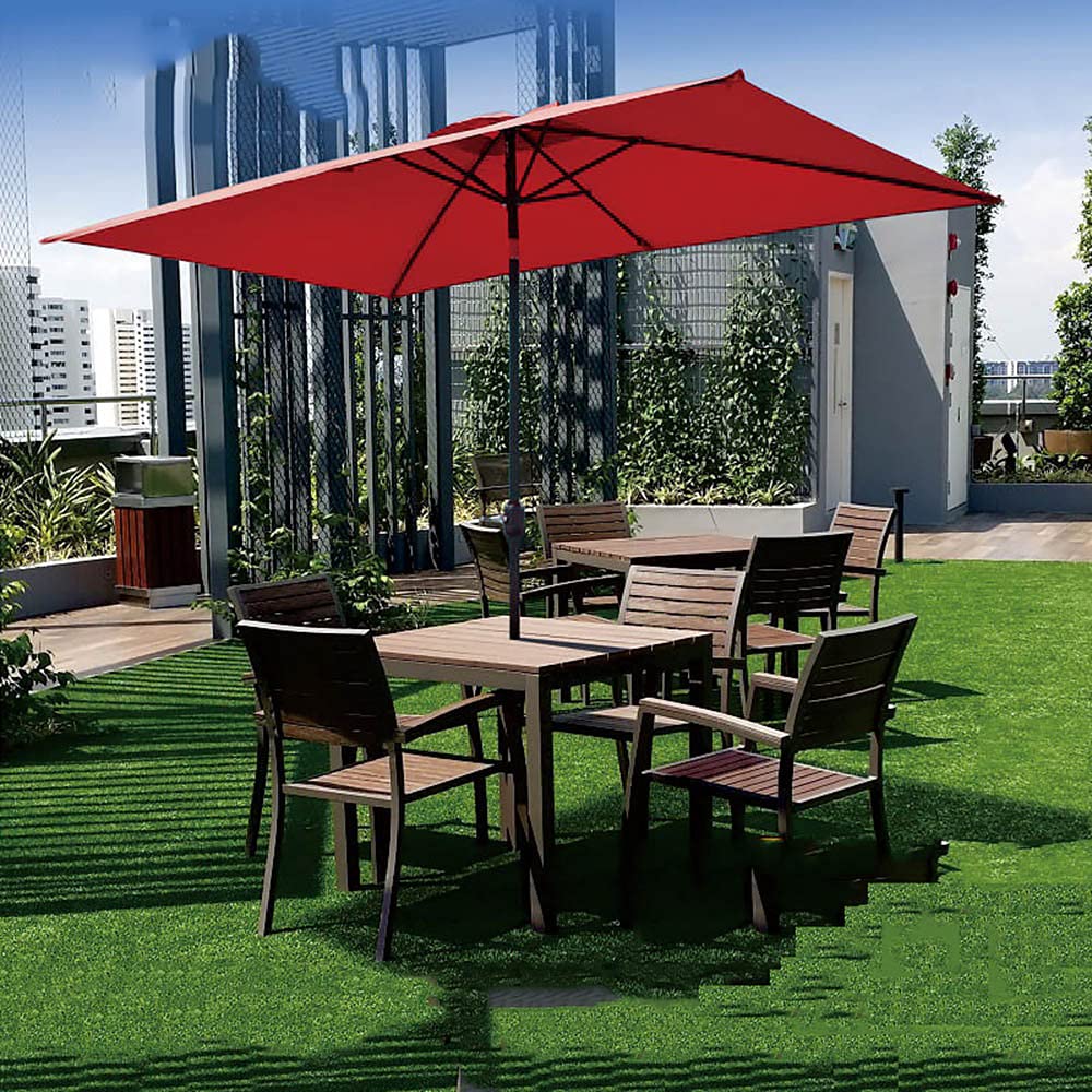 Square Patio Umbrella 6.5x6.5ft - Push Button Tilt & Crank for Garden, Pool, Deck - Brown