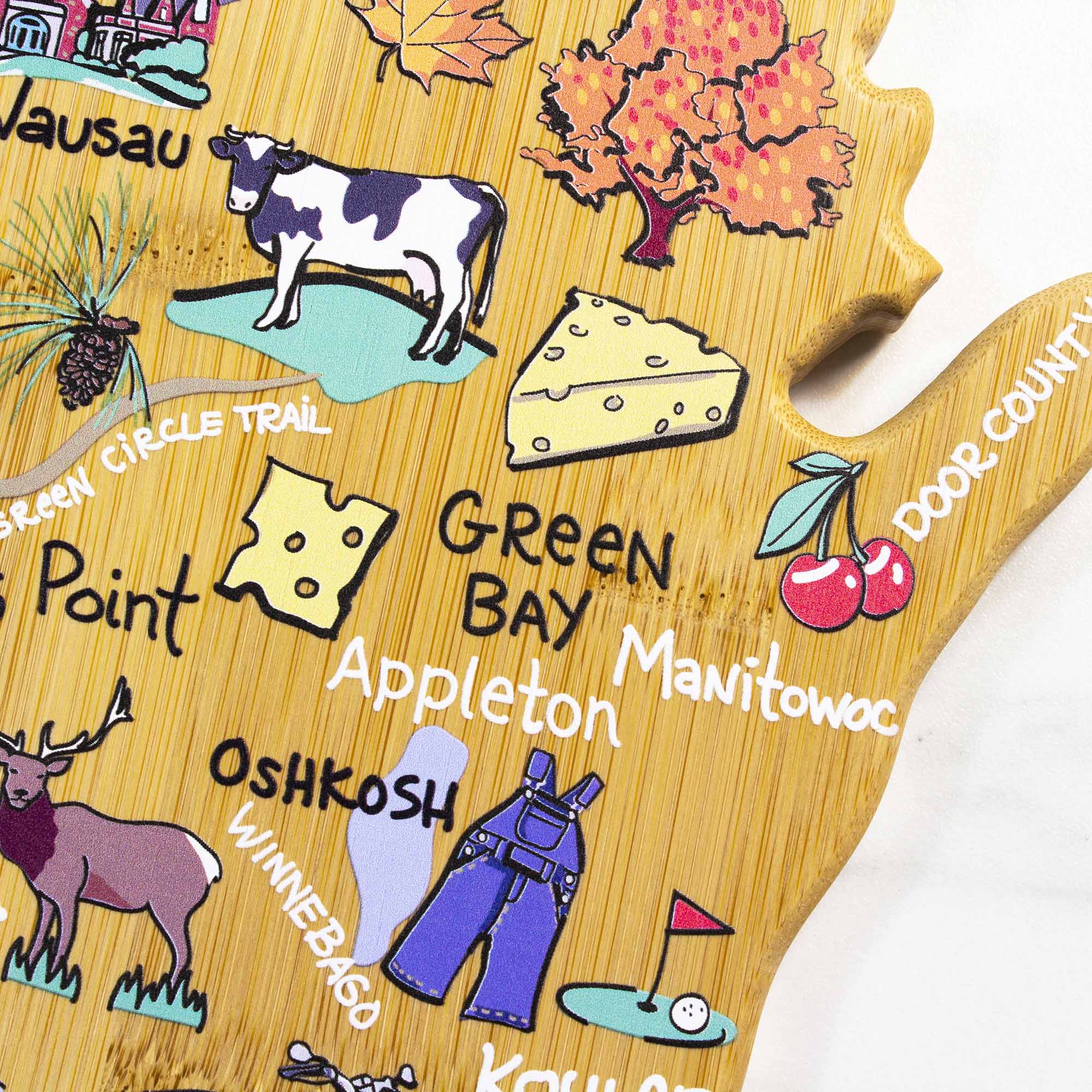 Premium Wisconsin Wooden Cutting Board with Fish Kiss™ Artwork - Durable & Stylish Kitchen Essential for Chopping, Serving & Home Decor