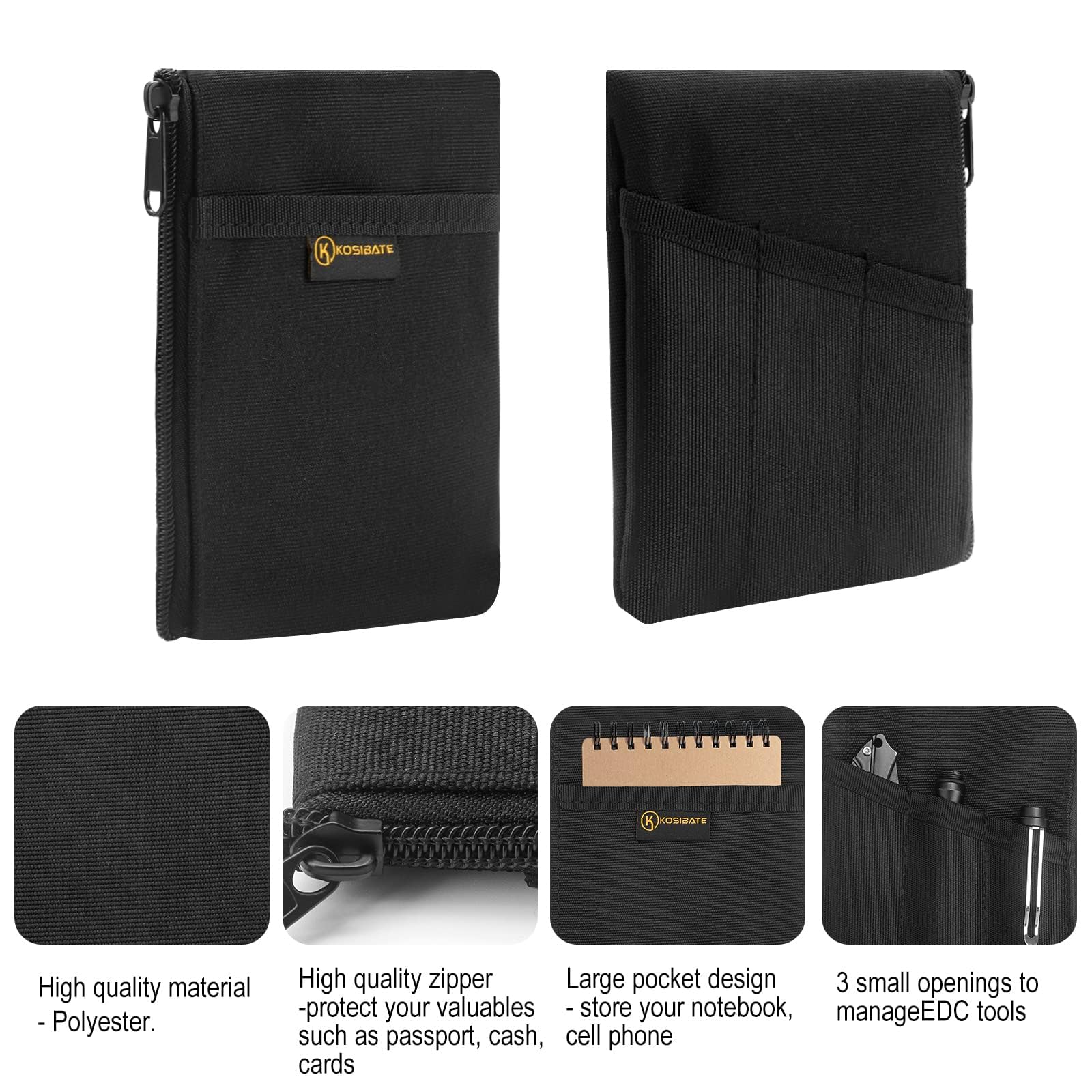 Kosibate Slim EDC Pouch Organizer - Compact Tool Pouch for Knife, Flashlight, Passport, Pen & Cards - Men's Everyday Carry Essential for Travel, Work & Outdoor Adventures