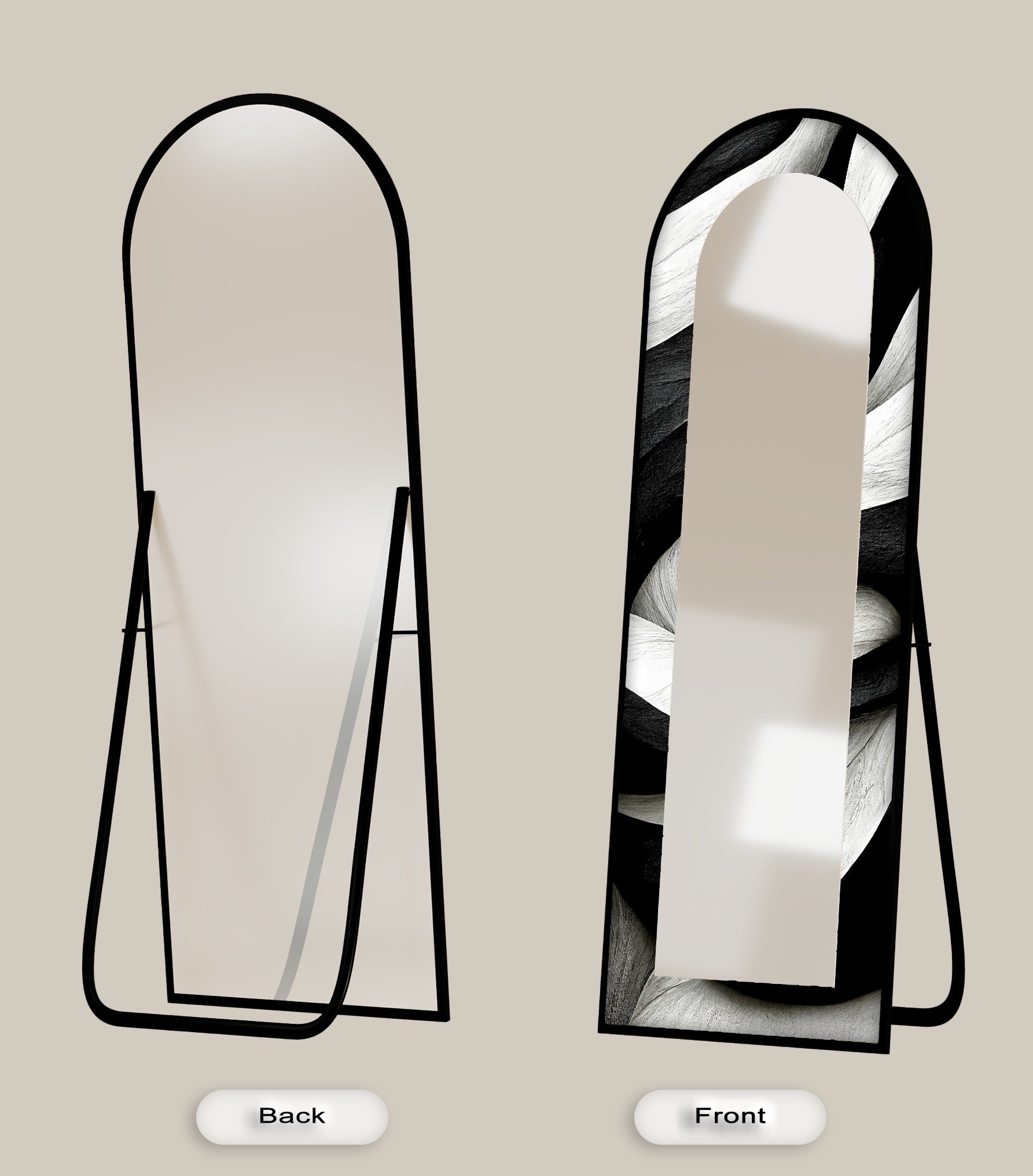 Black and White Wave Full Length Floor Mirror - Stylish Modern Decor for Bedroom, Living Room & Entryway