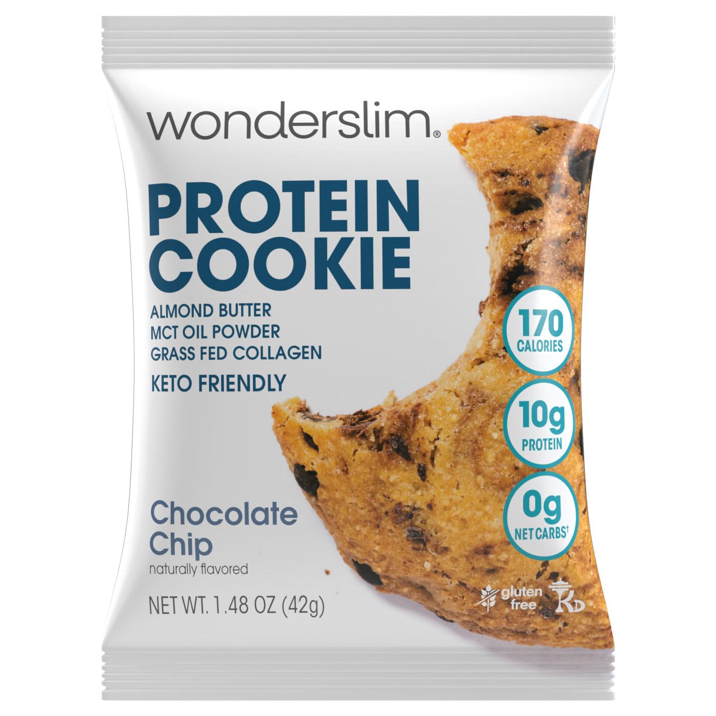 Wonderslim Protein Cookie - Chocolate Chip Flavor, Keto Friendly, Low Carb, Gluten Free, High Protein Snack (7 Count Pack) | Perfect for Weight Loss, Keto Diet & Healthy On-the-Go Snacking