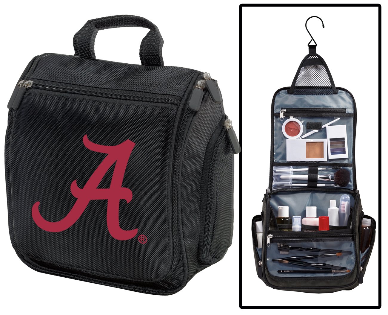Alabama Crimson Tide Travel Toiletry Bag - Hanging Men's Shaving Kit for College Students & Fans (Black with A Logo) - Perfect for Dorm, Gym & Weekend Getaways
