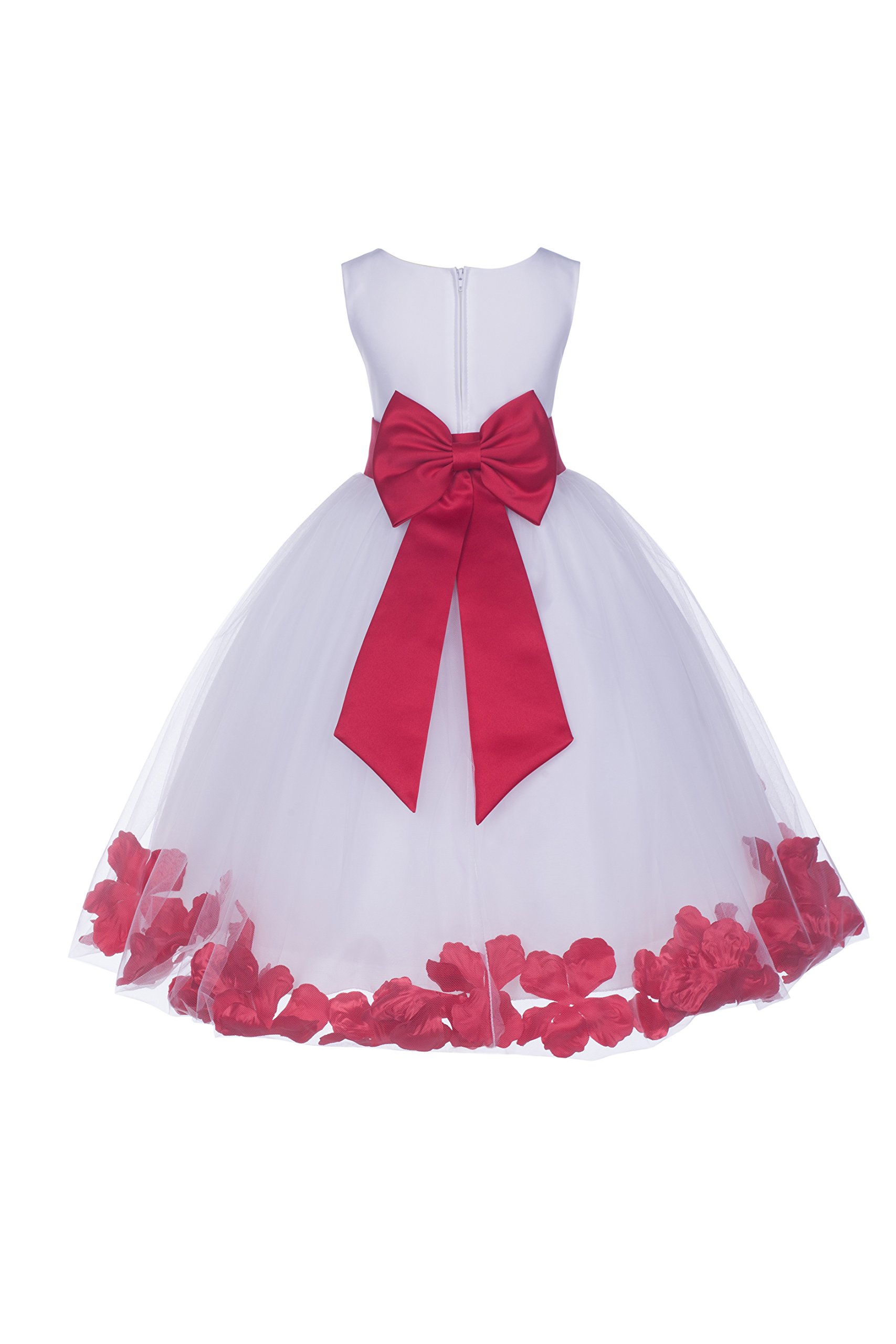 White Tulle Rose Petals Flower Girl Dress - Elegant Christening Gown for Weddings, Baptism & Special Occasions | Style 302T (Size 10) | Perfect for Flower Girls, Pageants & First Communion