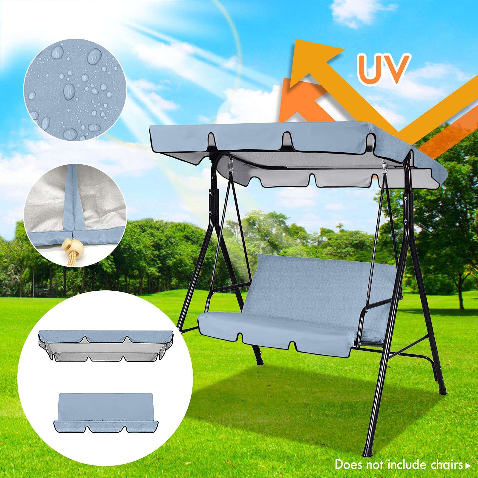 Outdoor Swing Canopy Replacement Cushions & Cover - Weather-Resistant Patio Swing Cover for Garden, Porch & Backyard - Sun Shade Canopy & Seat Cushions for Swing Set - Perfect for Relaxing Outdoors, Lounging in the Garden or Enjoying Summer Afternoons