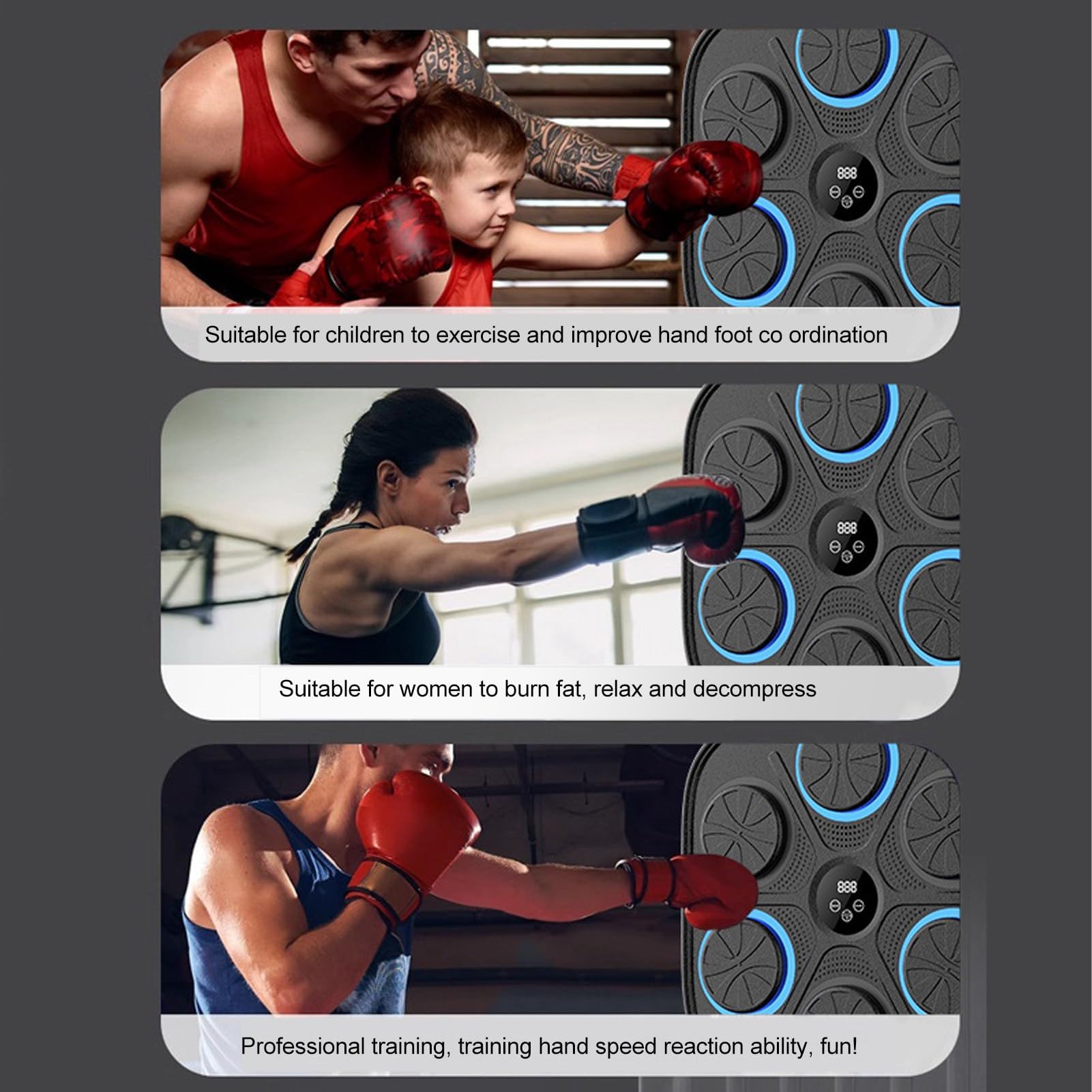 Smart Bluetooth Music Boxing Trainer with Boxing Gloves - Wall Mounted Electronic Punching Target for Home, Gym & Indoor Workouts | Perfect for Fitness Training, Stress Relief & Cardio Exercise