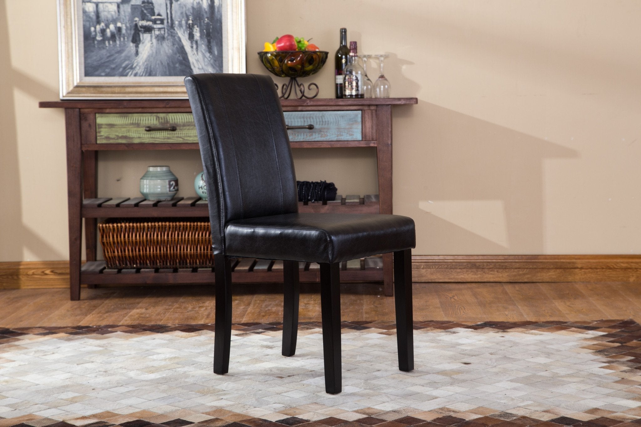 Roundhill Urban Style Solid Wood Leatherette Padded Parson Dining Chairs, Black - Set of 2 for Kitchen, Dining Room or Home Office