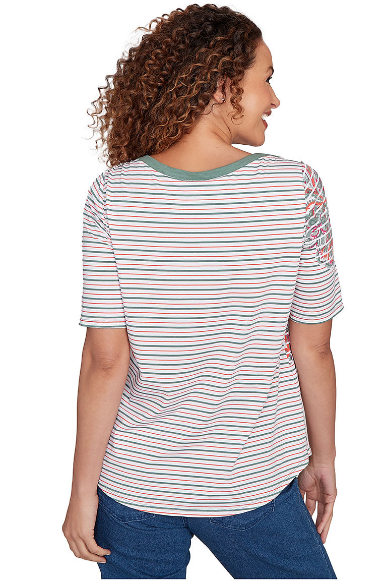 Stripe Right Paisley Print Elbow Sleeve Blouse for Women | Fashionable Boho Chic Tops for Casual Wear & Summer Outfits