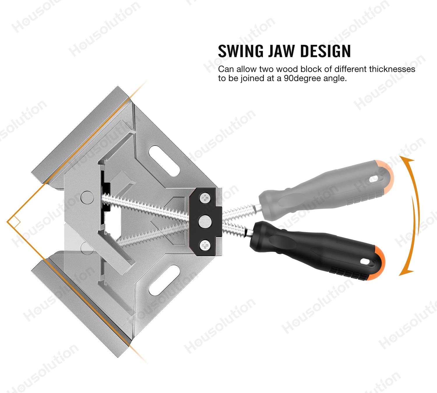 Housolution 2-Pack 90° Right Angle Clamp - Aluminum Alloy Woodworking Corner Clamp with Adjustable Swing Jaw for Photo Frames, Cabinets & DIY Projects - Silver Gray (Perfect for Woodworking, Carpentry & Home Improvement)
