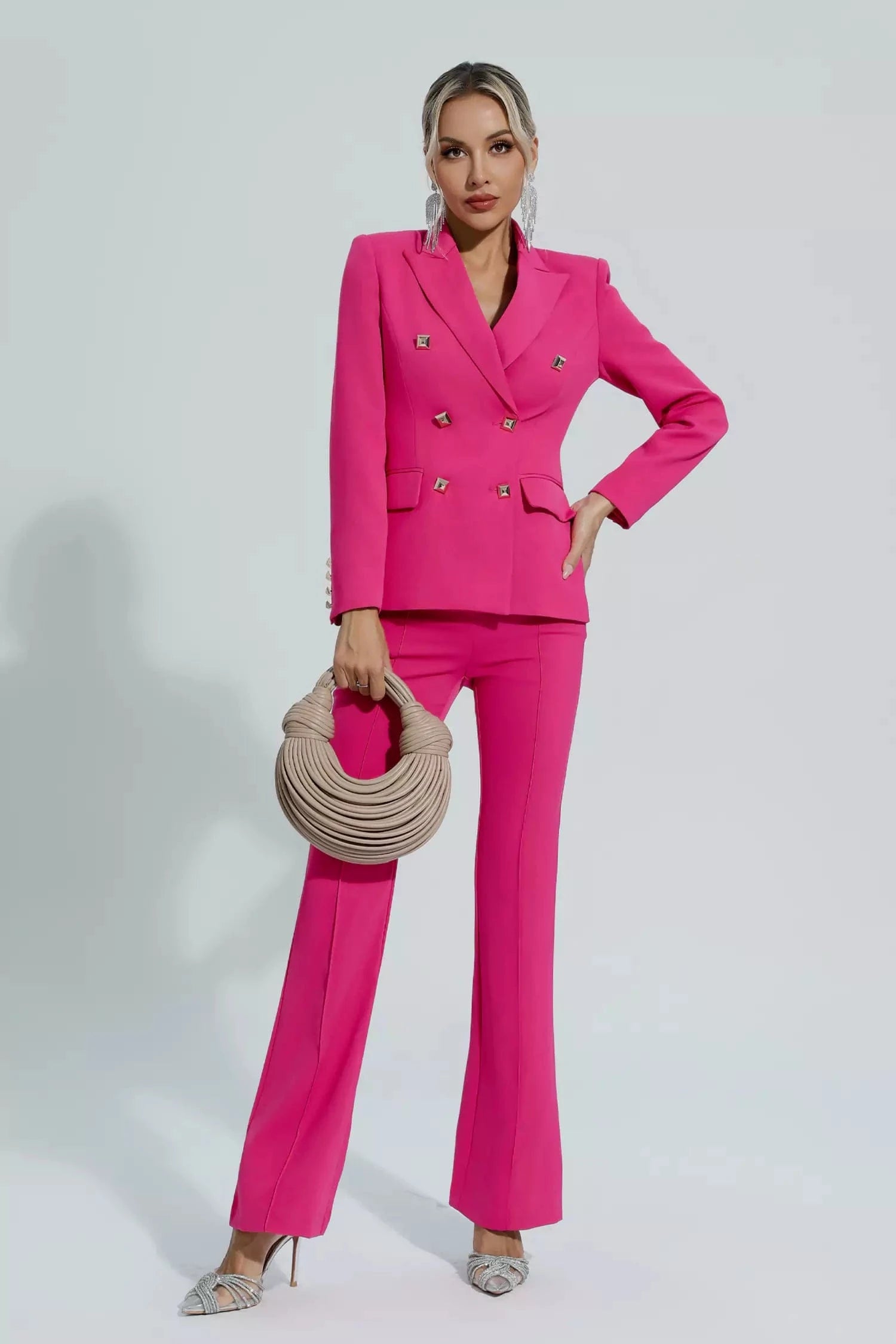 Fuchsia 2-Piece Double Breasted Women's Business Casual Suit Set - Slim Fit Blazer & Pants for Office, Interview & Professional Events